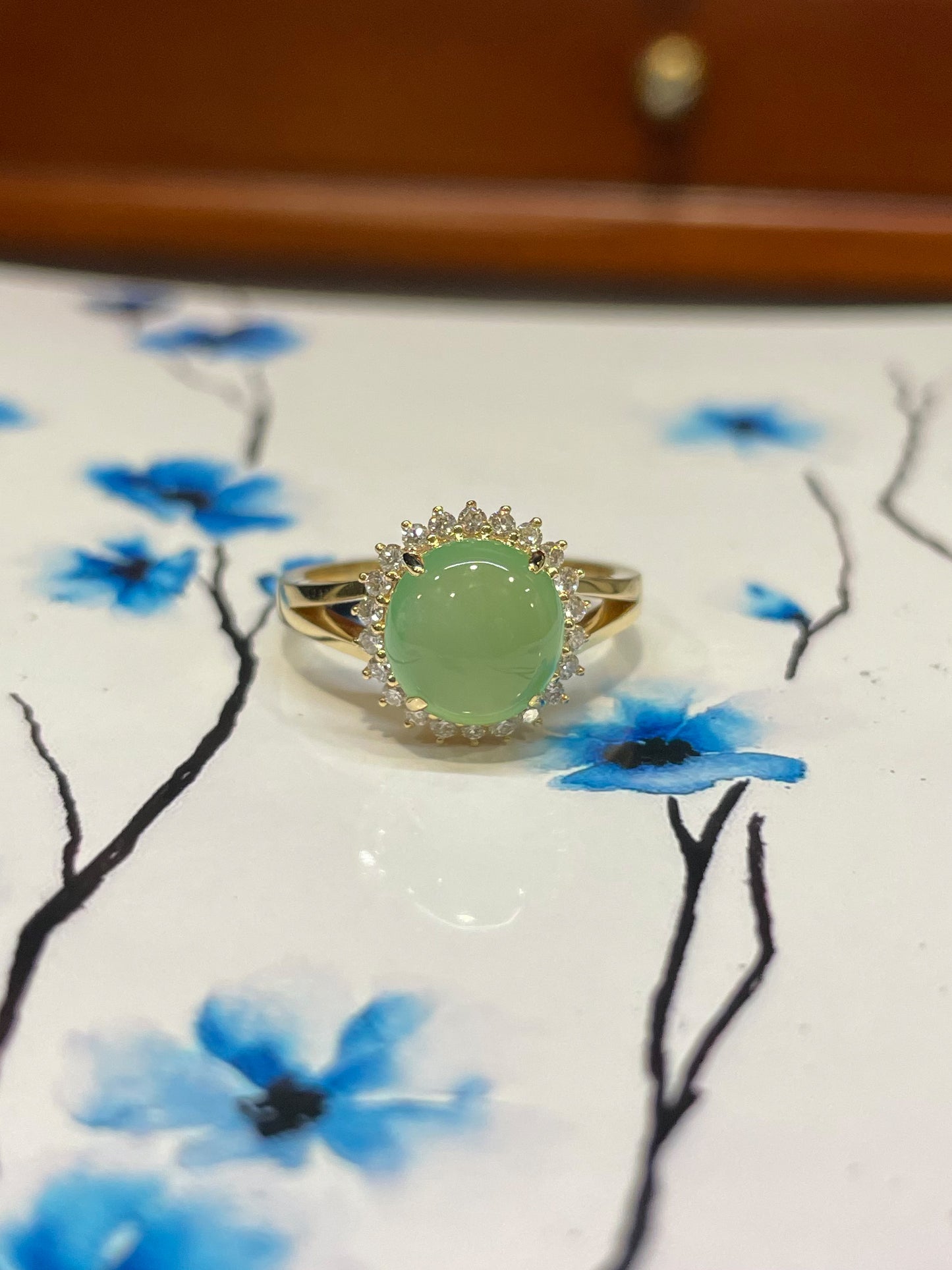 Icy Light Green Jade Cabochon Ring (NJR040)