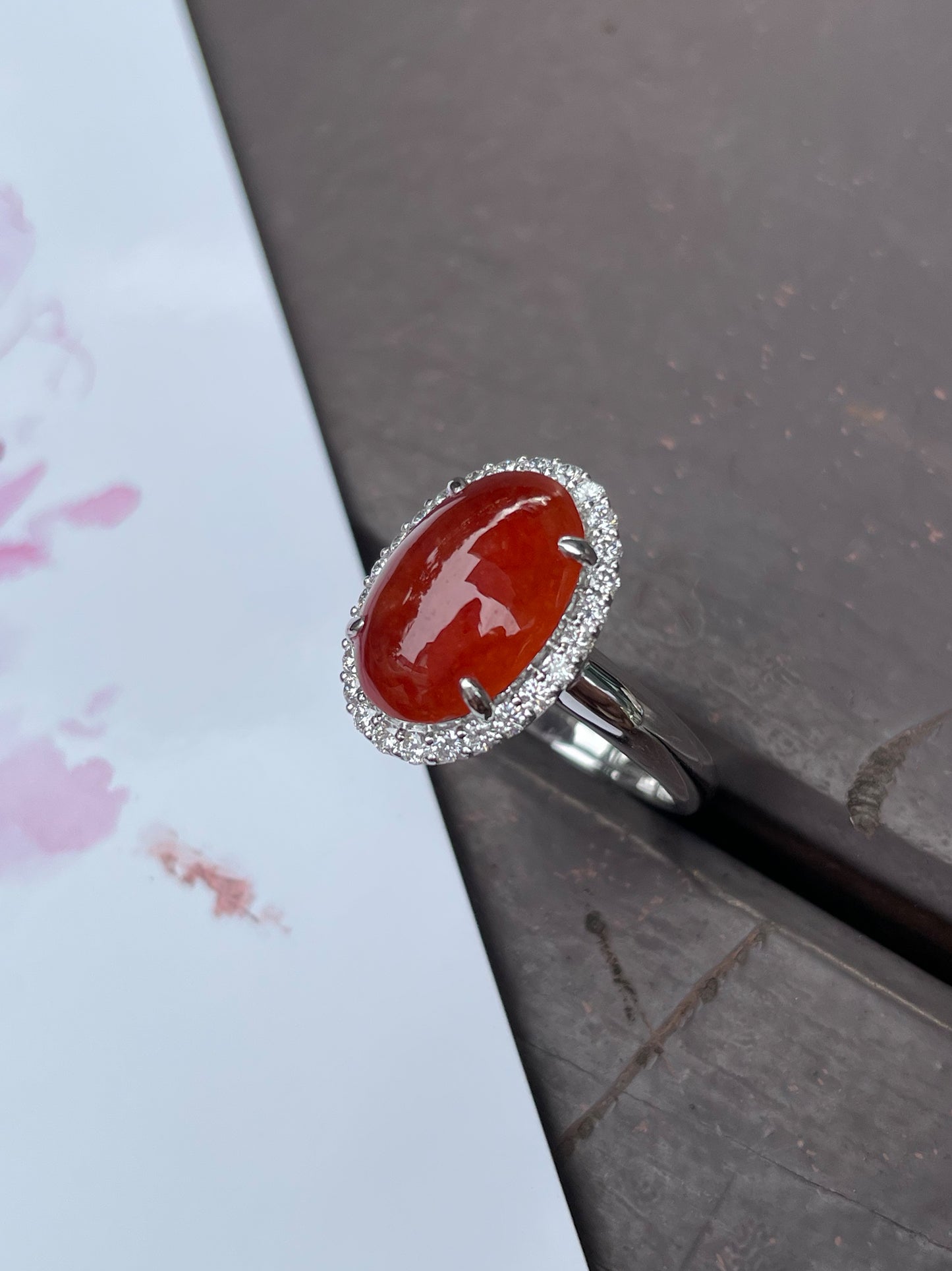 Red Jade Cabochon Ring (NJR042)