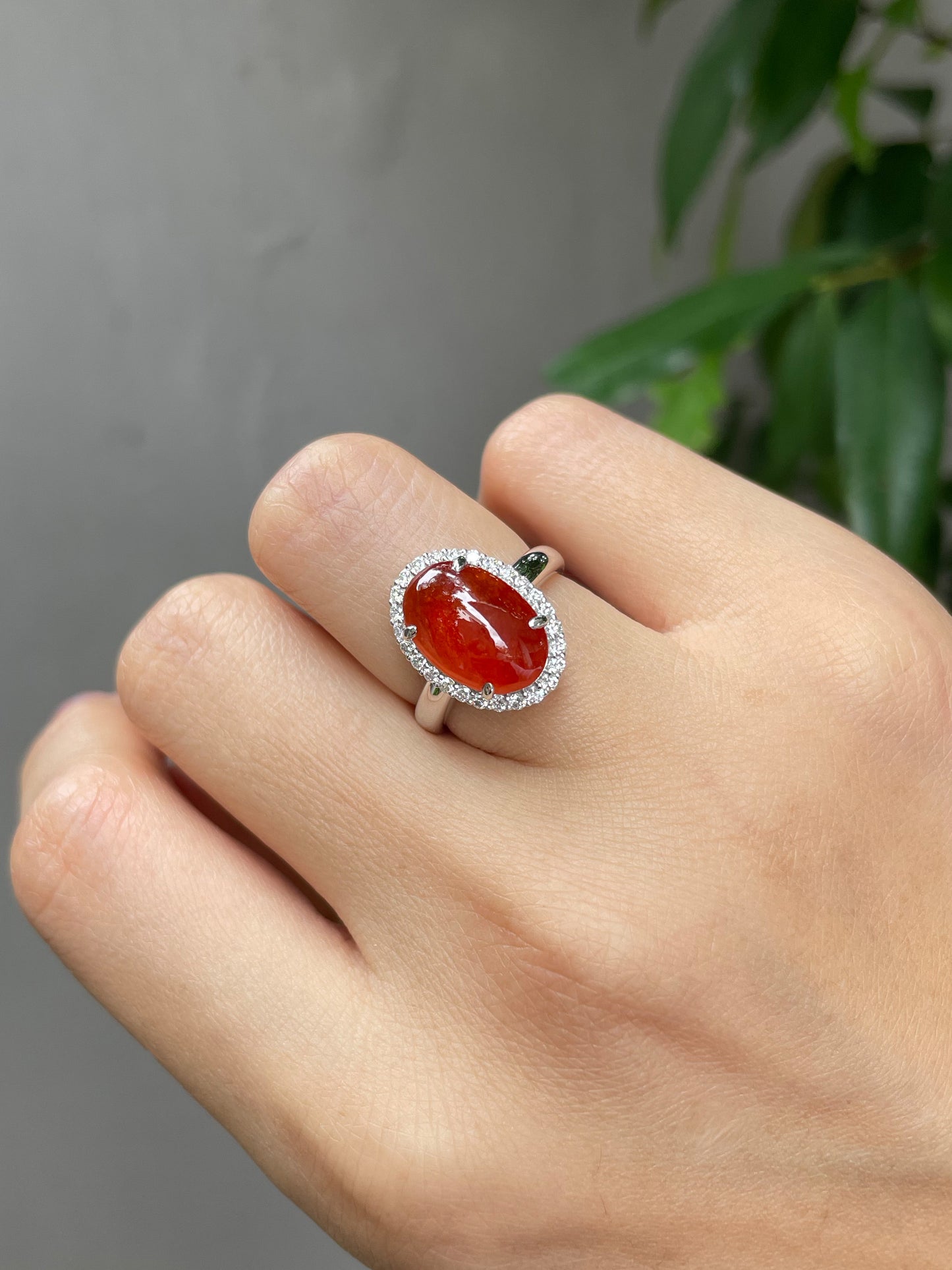 Red Jade Cabochon Ring (NJR042)