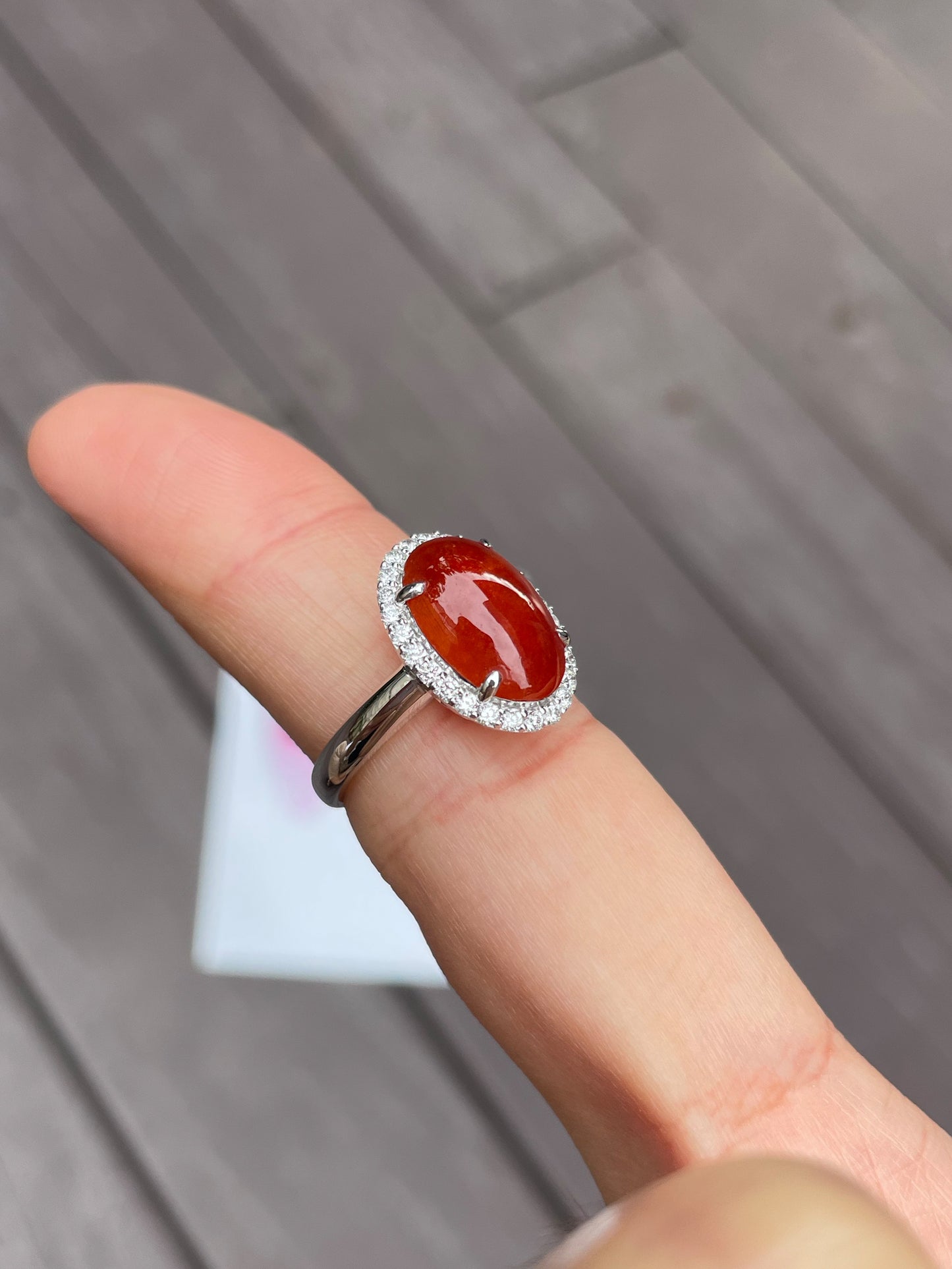 Red Jade Cabochon Ring (NJR042)