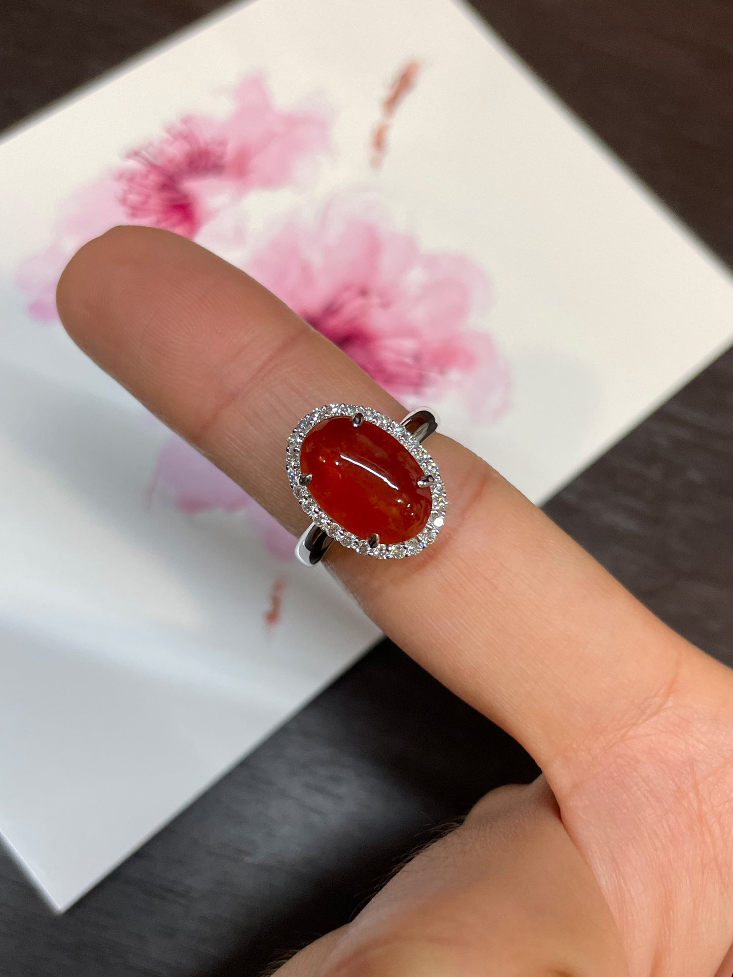 Red Jade Cabochon Ring (NJR042)