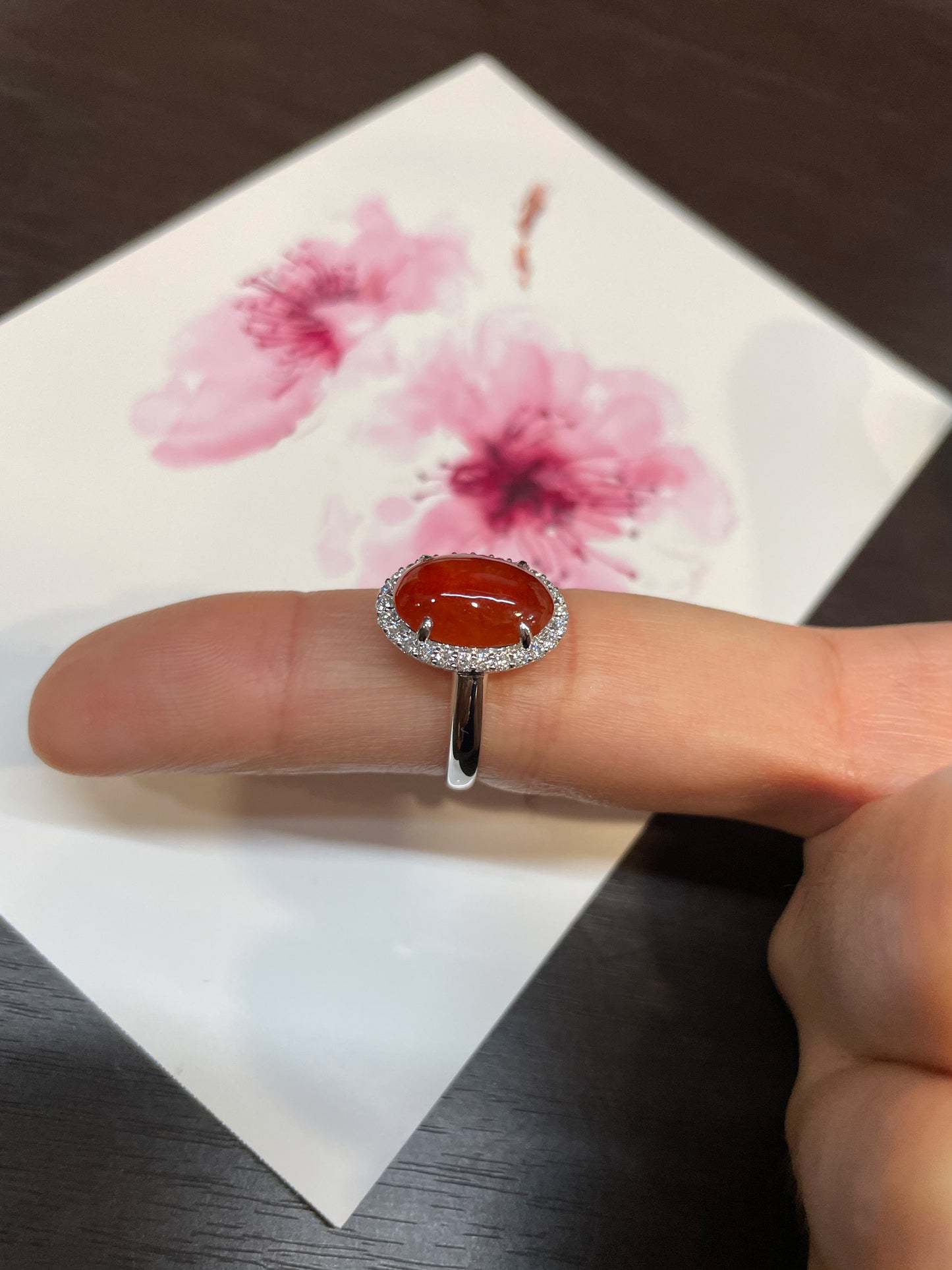 Red Jade Cabochon Ring (NJR042)