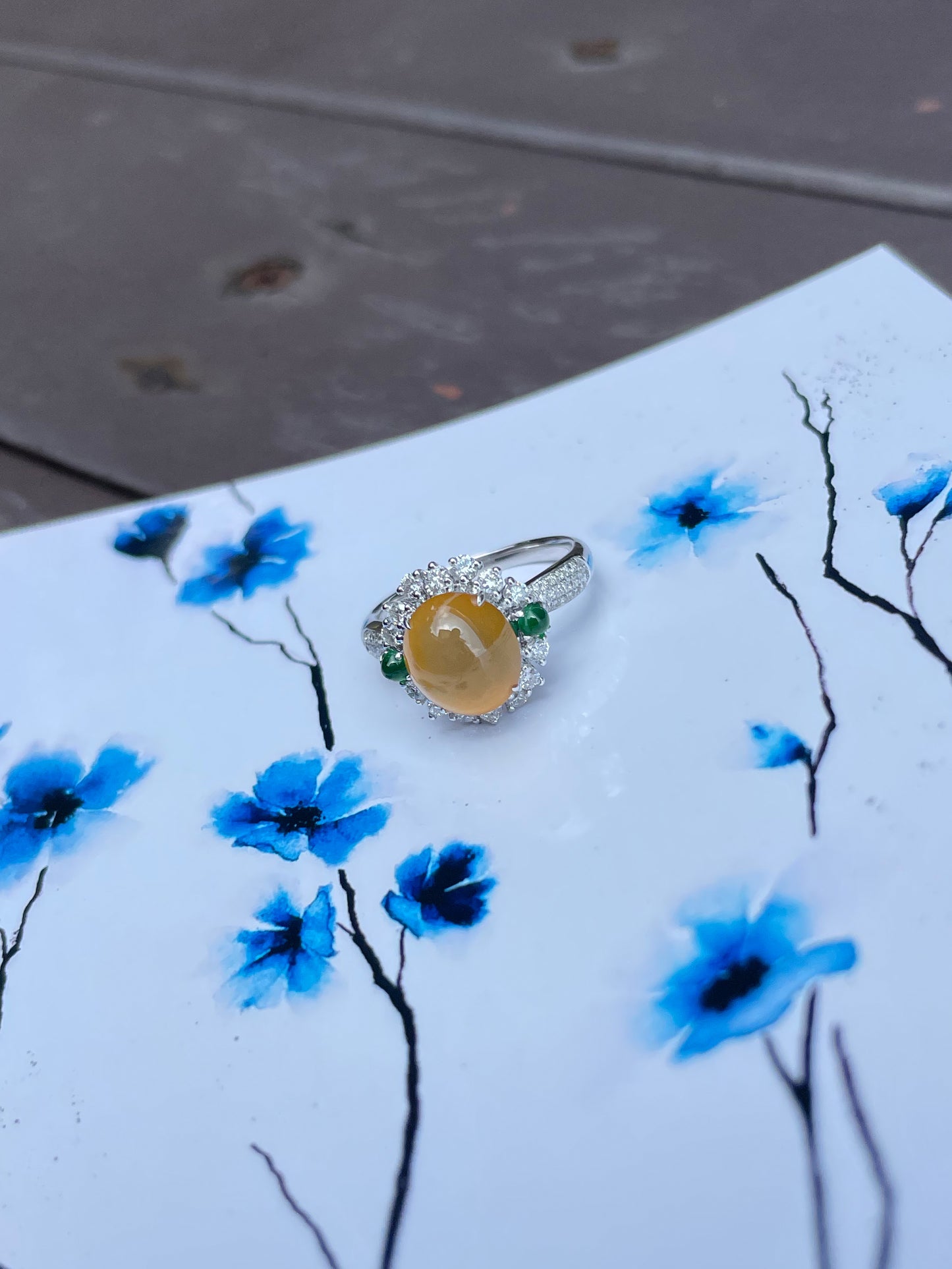 Yellow Jade Cabochon Ring (NJR044)