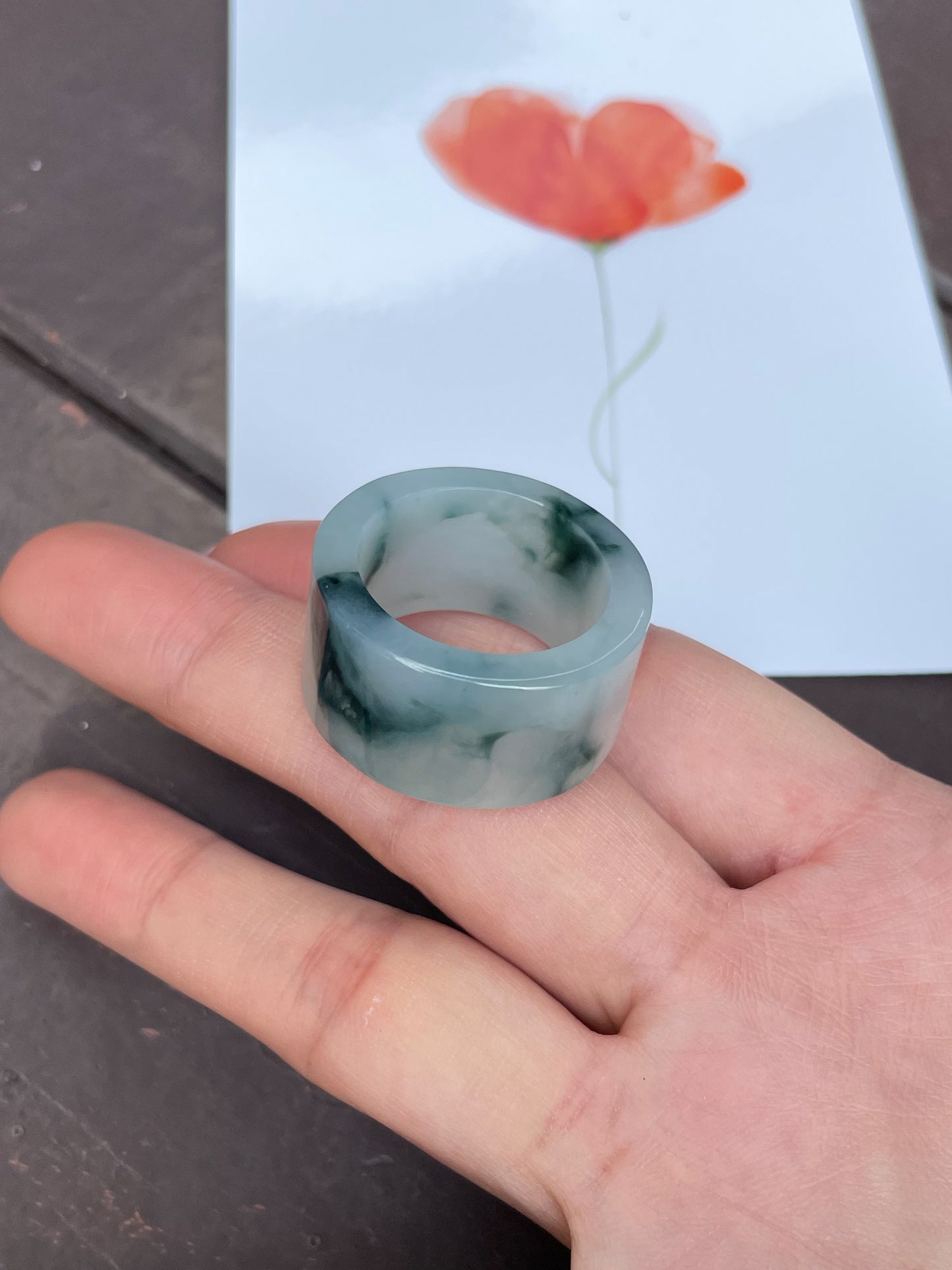 Bluish Green Jade Abacus Ring | HK 27 (NJR046)