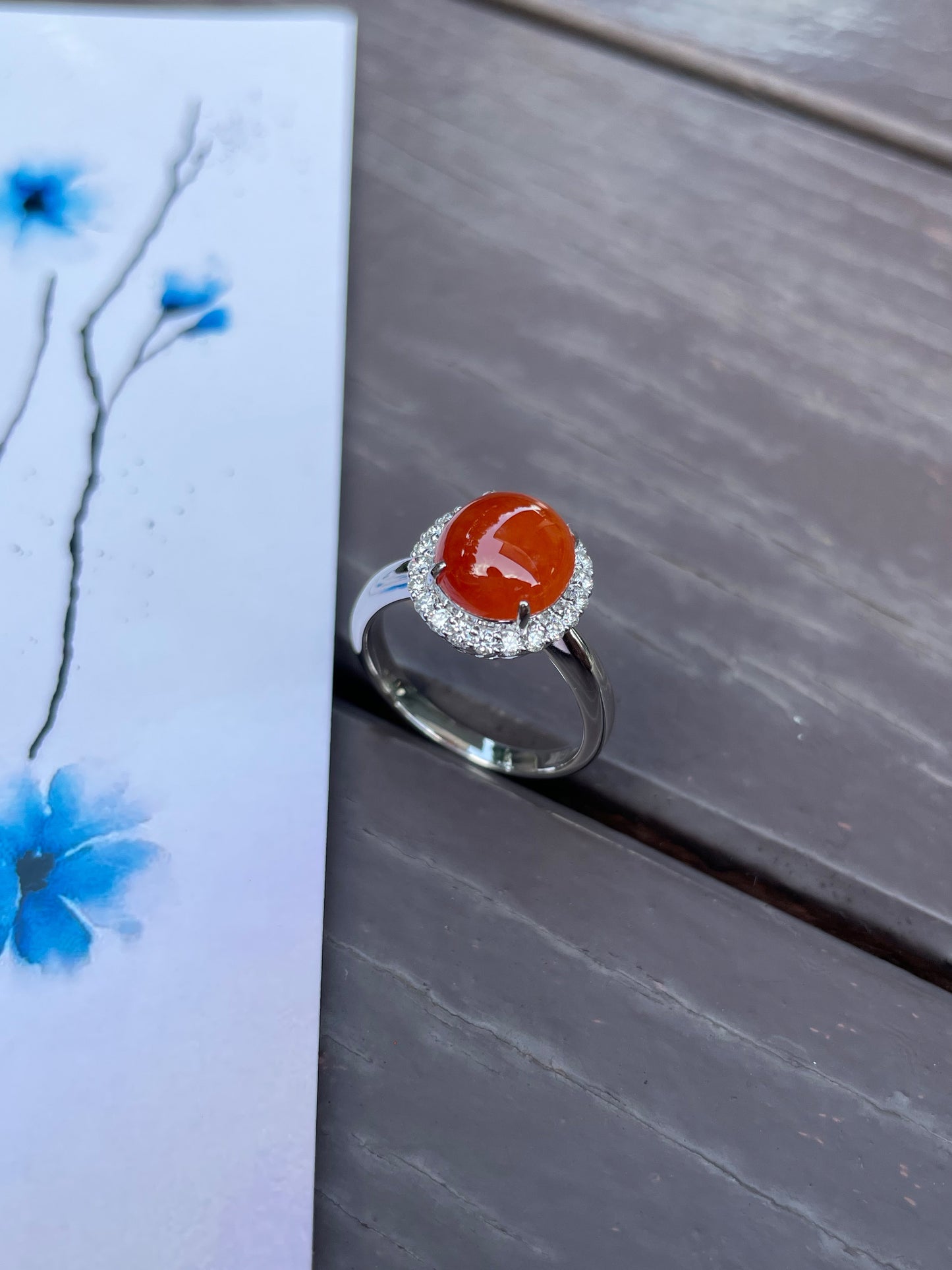 Orange Red Jade Cabochon Ring (NJR047)