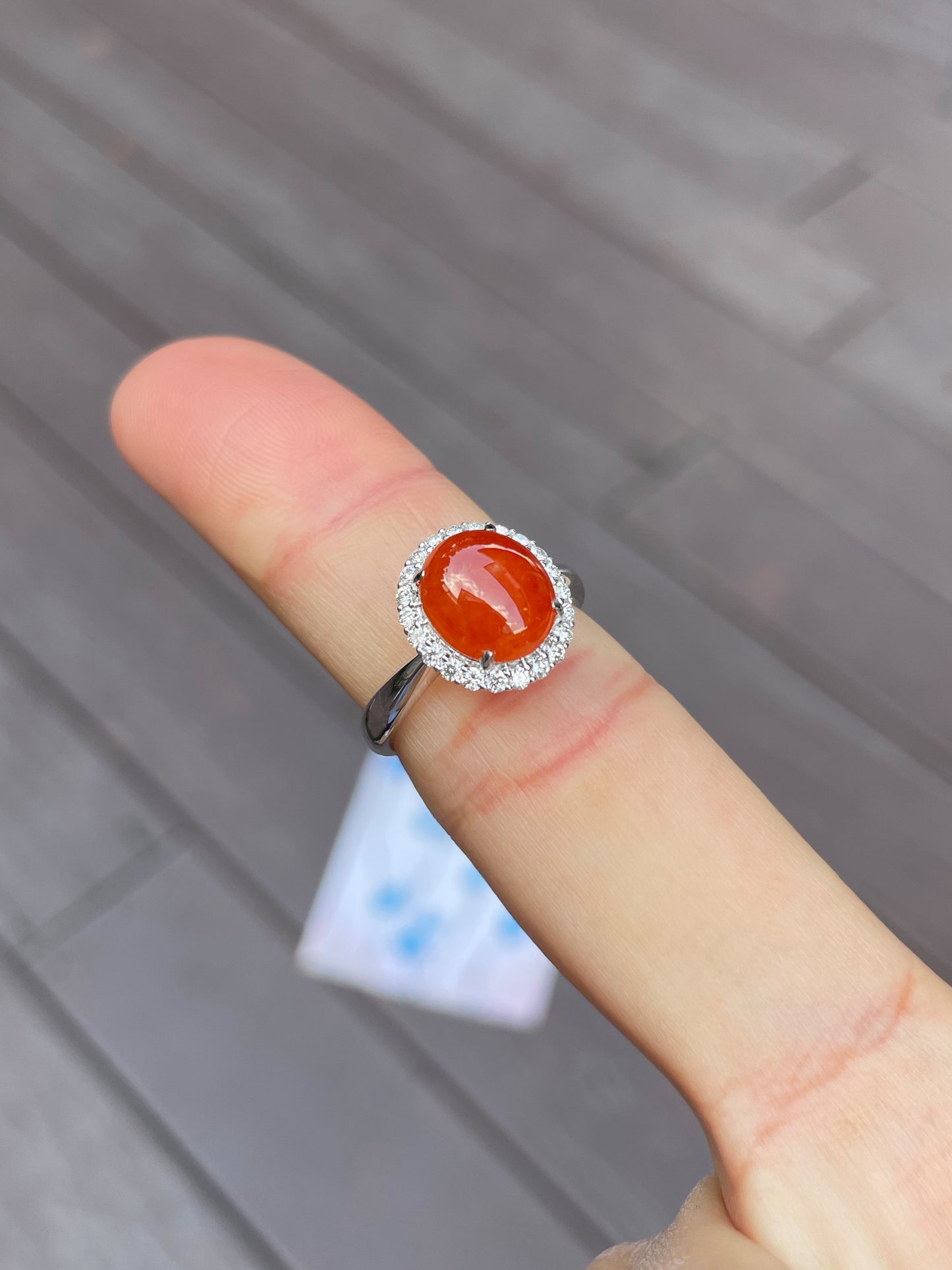 Orange Red Jade Cabochon Ring (NJR047)