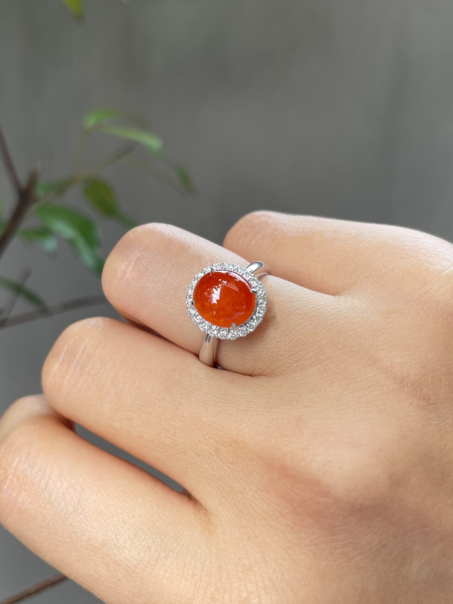 Orange Red Jade Cabochon Ring (NJR047)