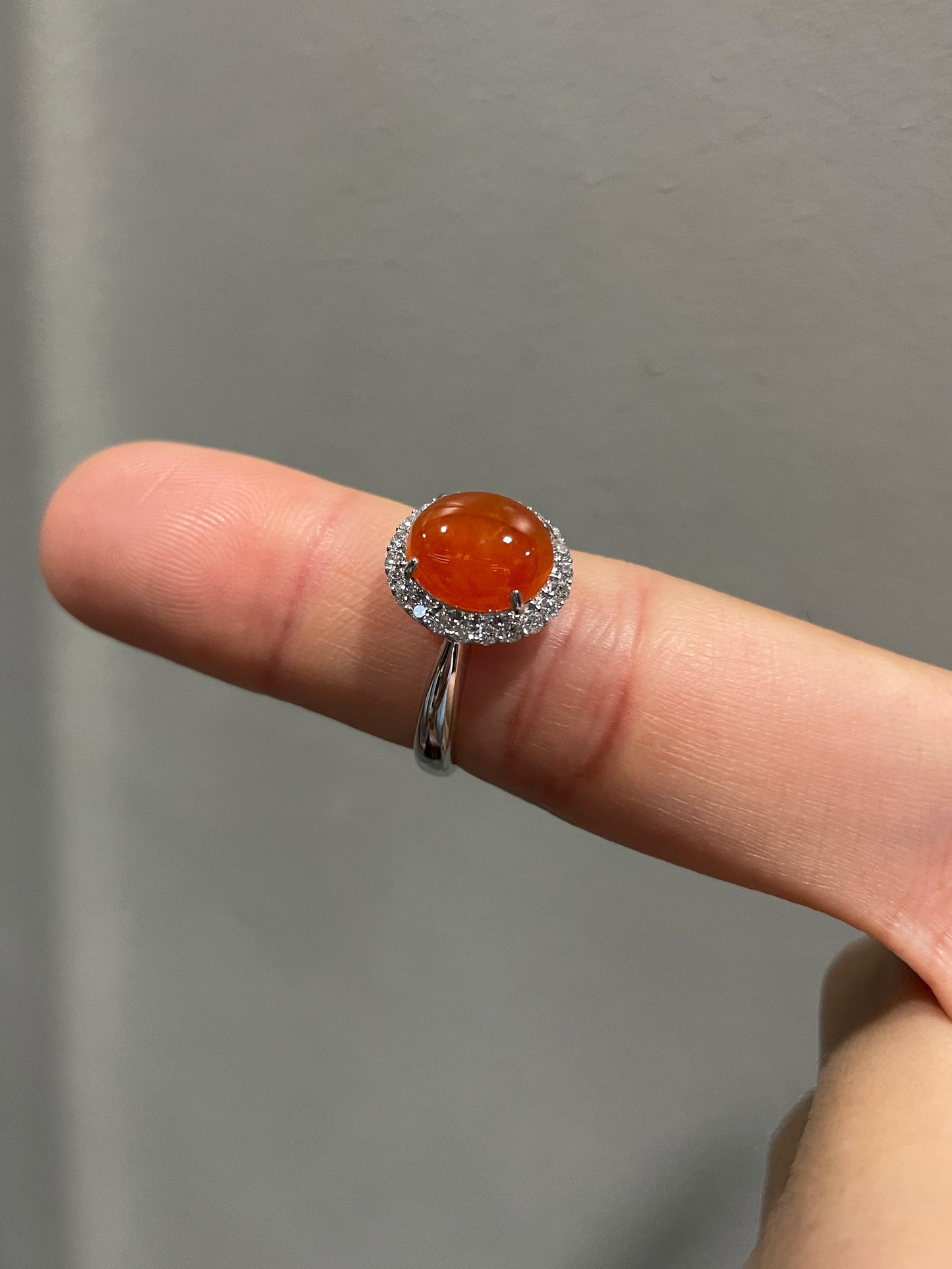Orange Red Jade Cabochon Ring (NJR047)