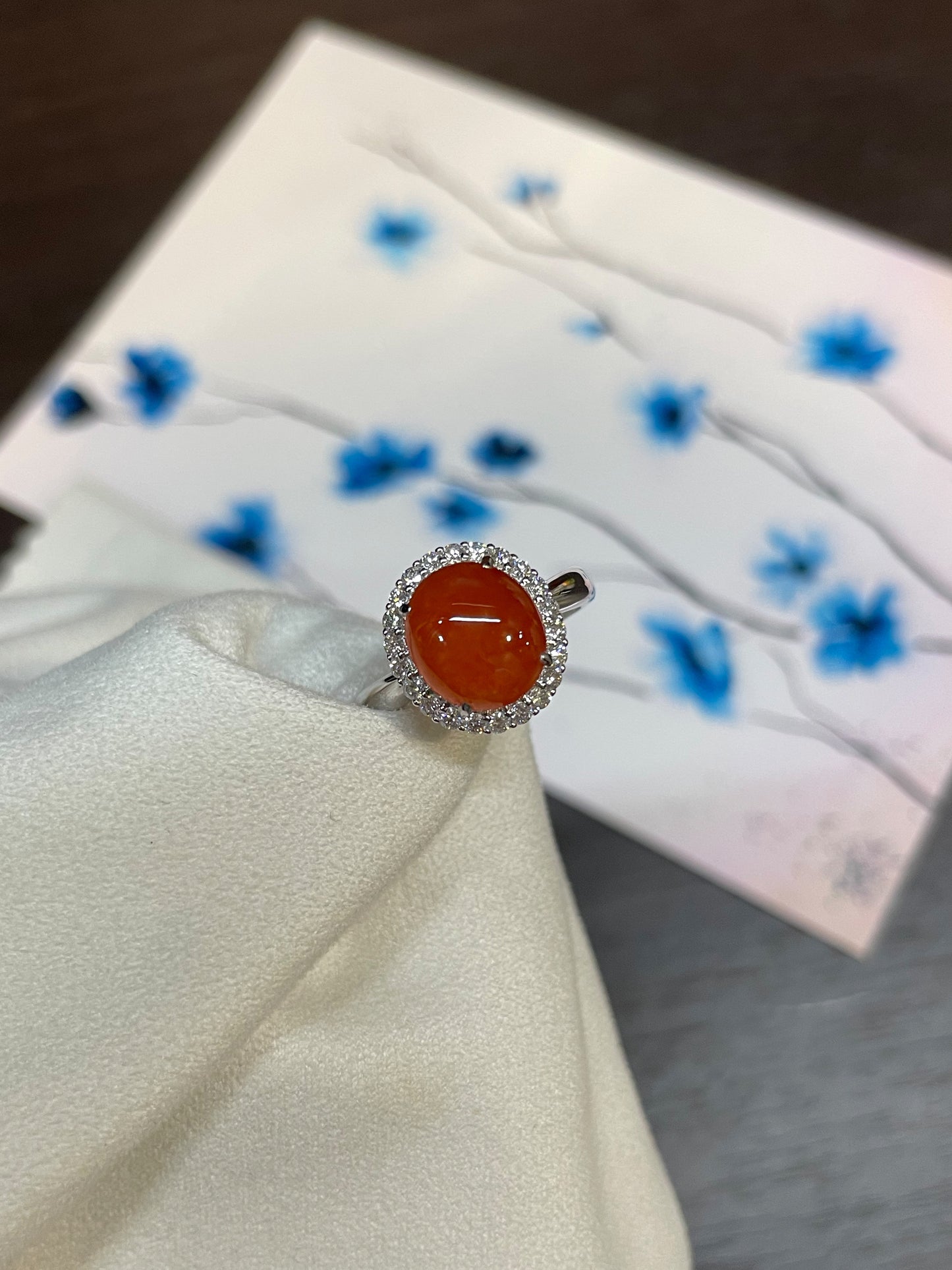 Orange Red Jade Cabochon Ring (NJR047)