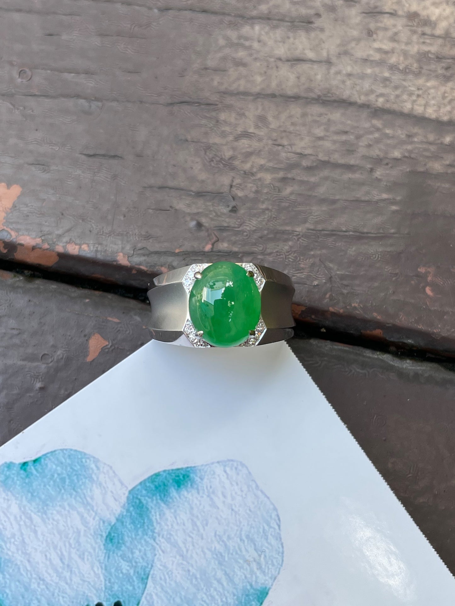 Green Jade Cabochon Men's Ring (NJR049)