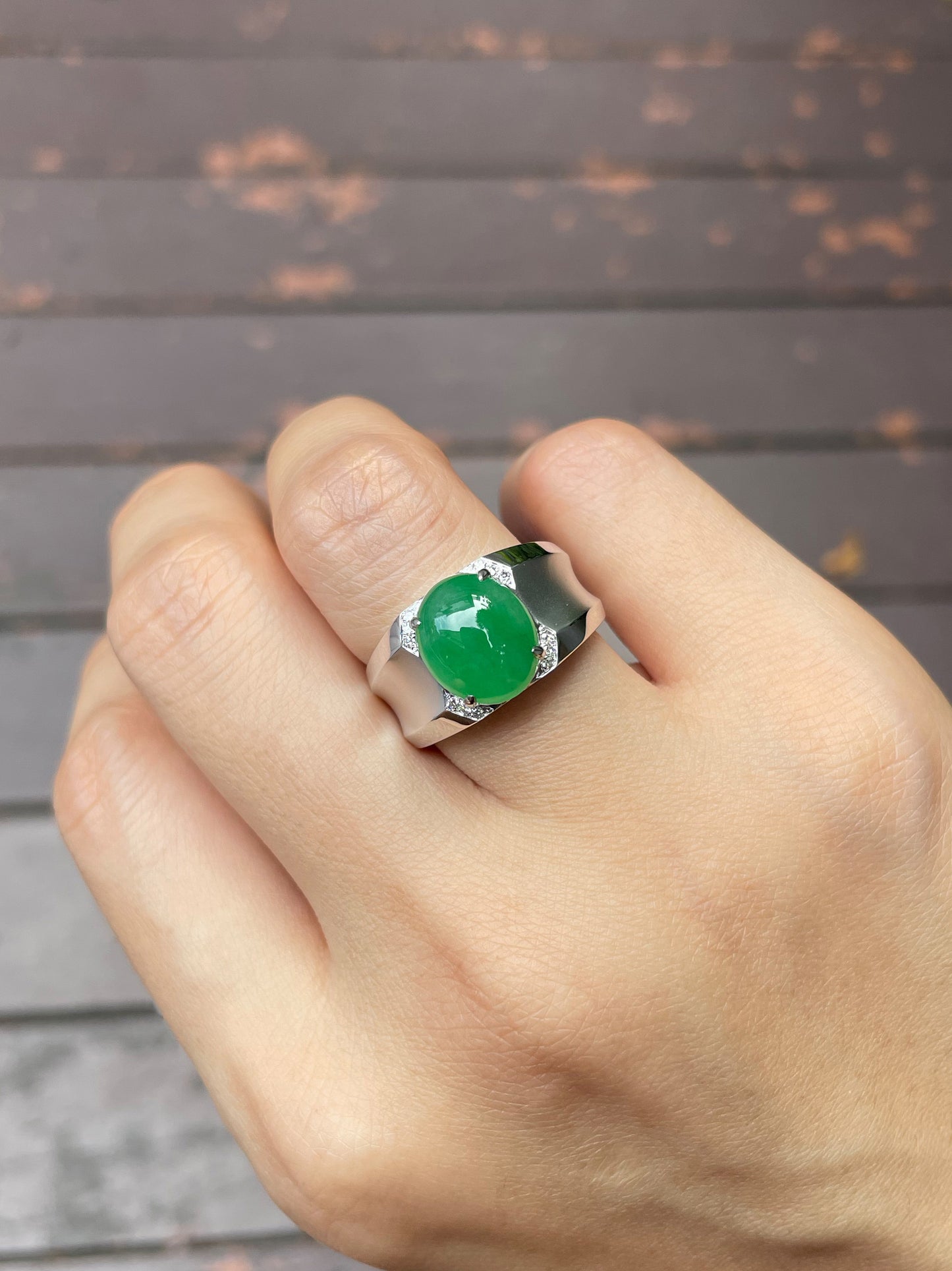 Green Jade Cabochon Men's Ring (NJR049)
