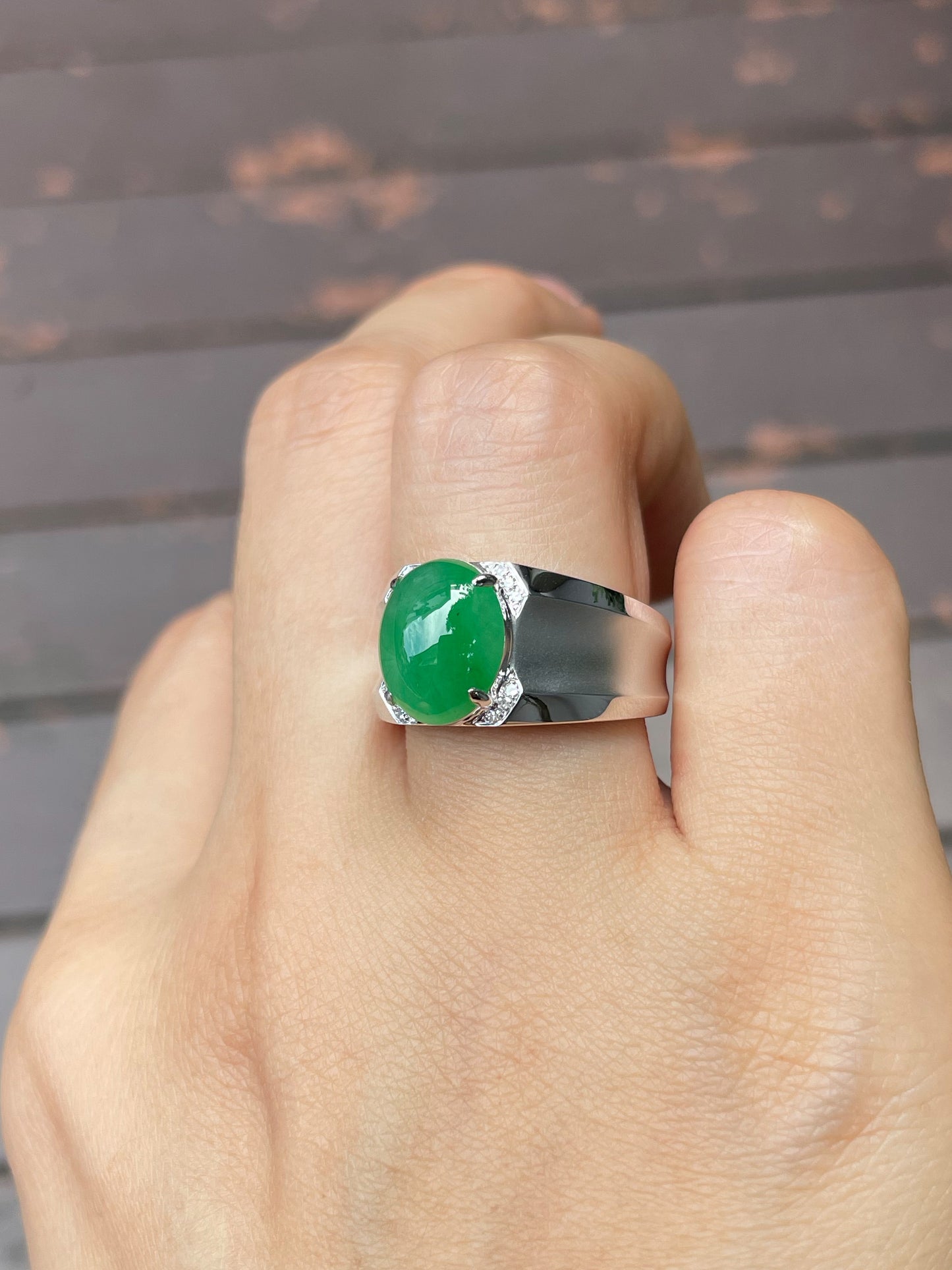 Green Jade Cabochon Men's Ring (NJR049)