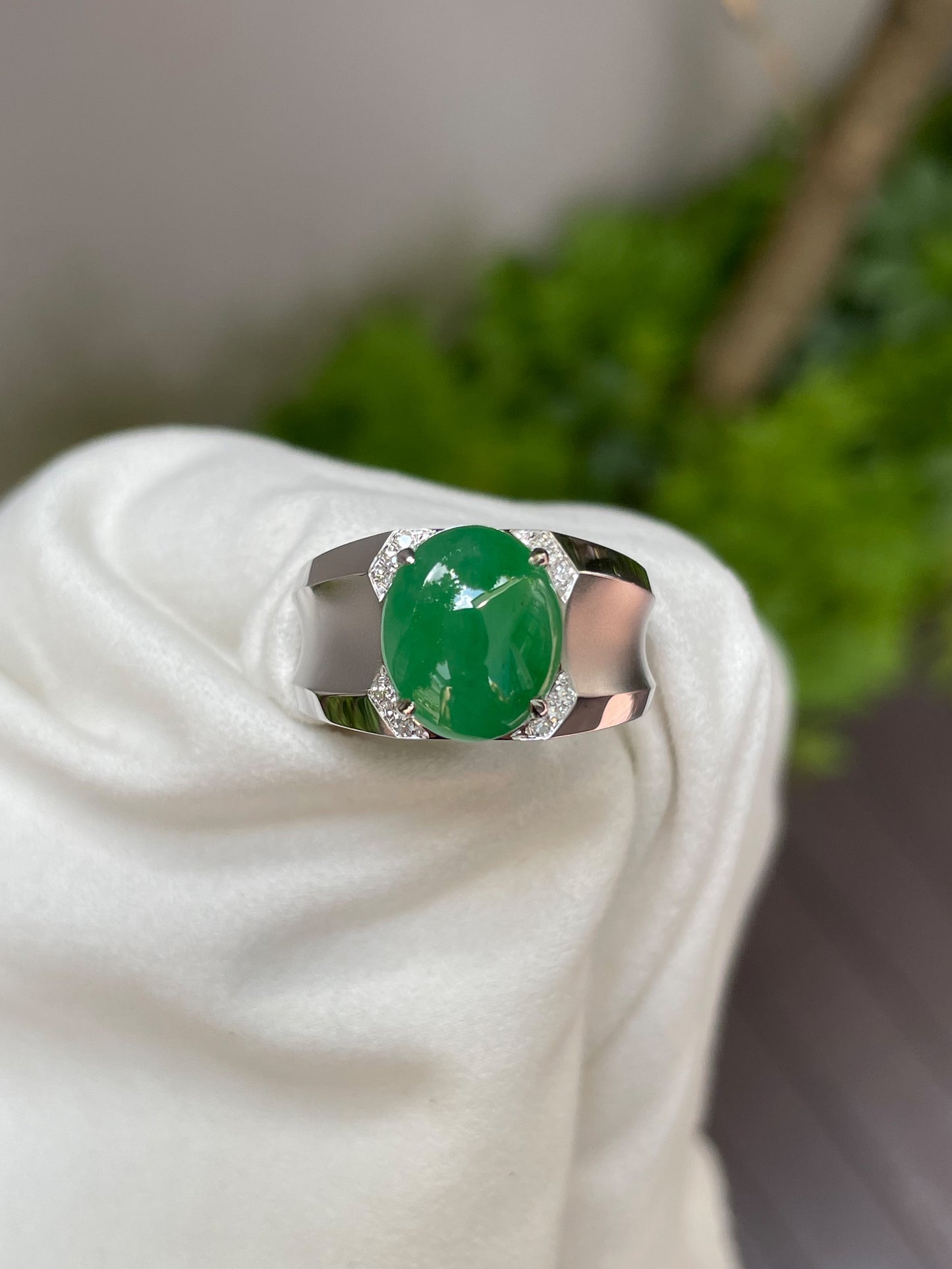 Green Jade Cabochon Men's Ring (NJR049)