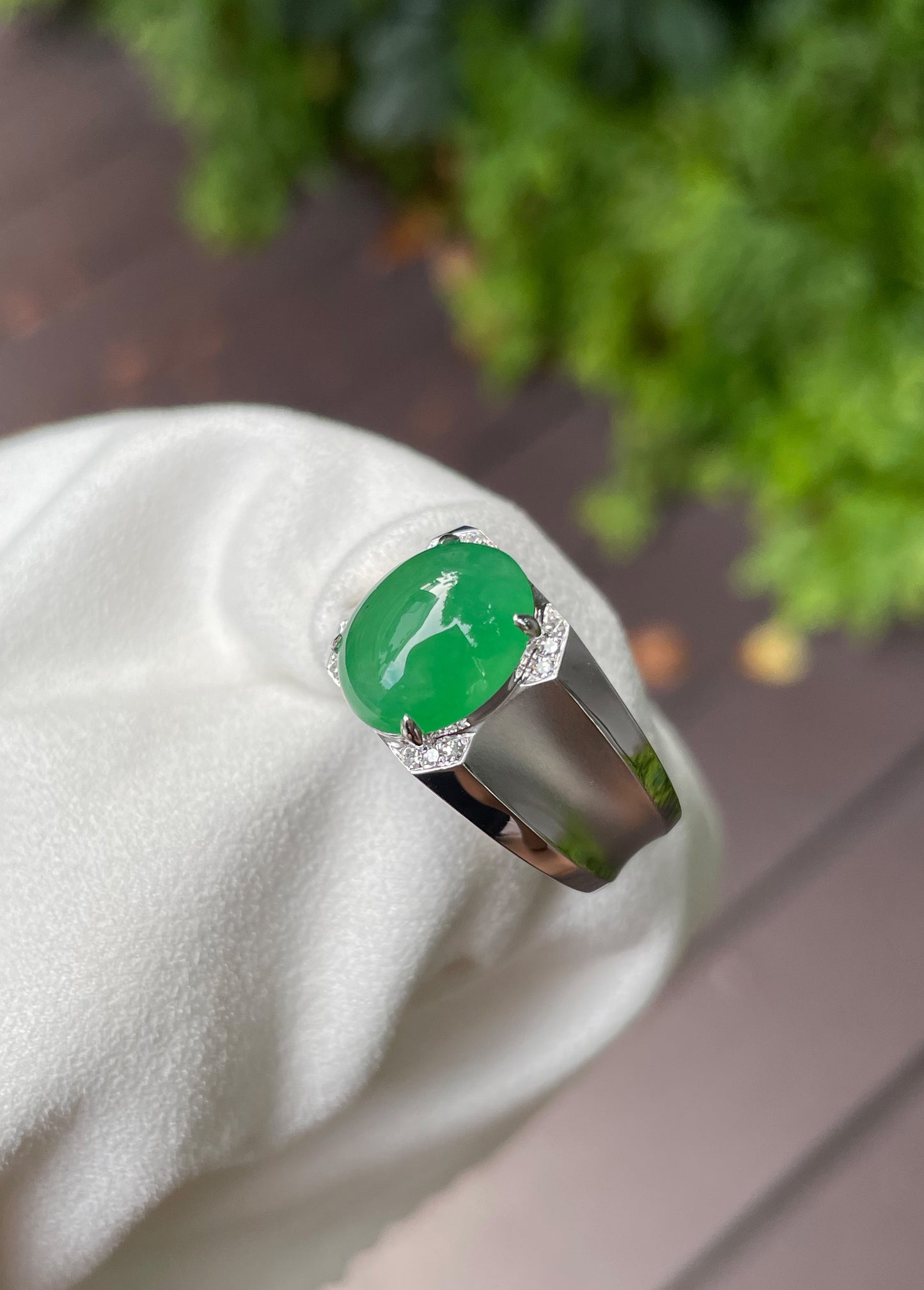 Green Jade Cabochon Men's Ring (NJR049)