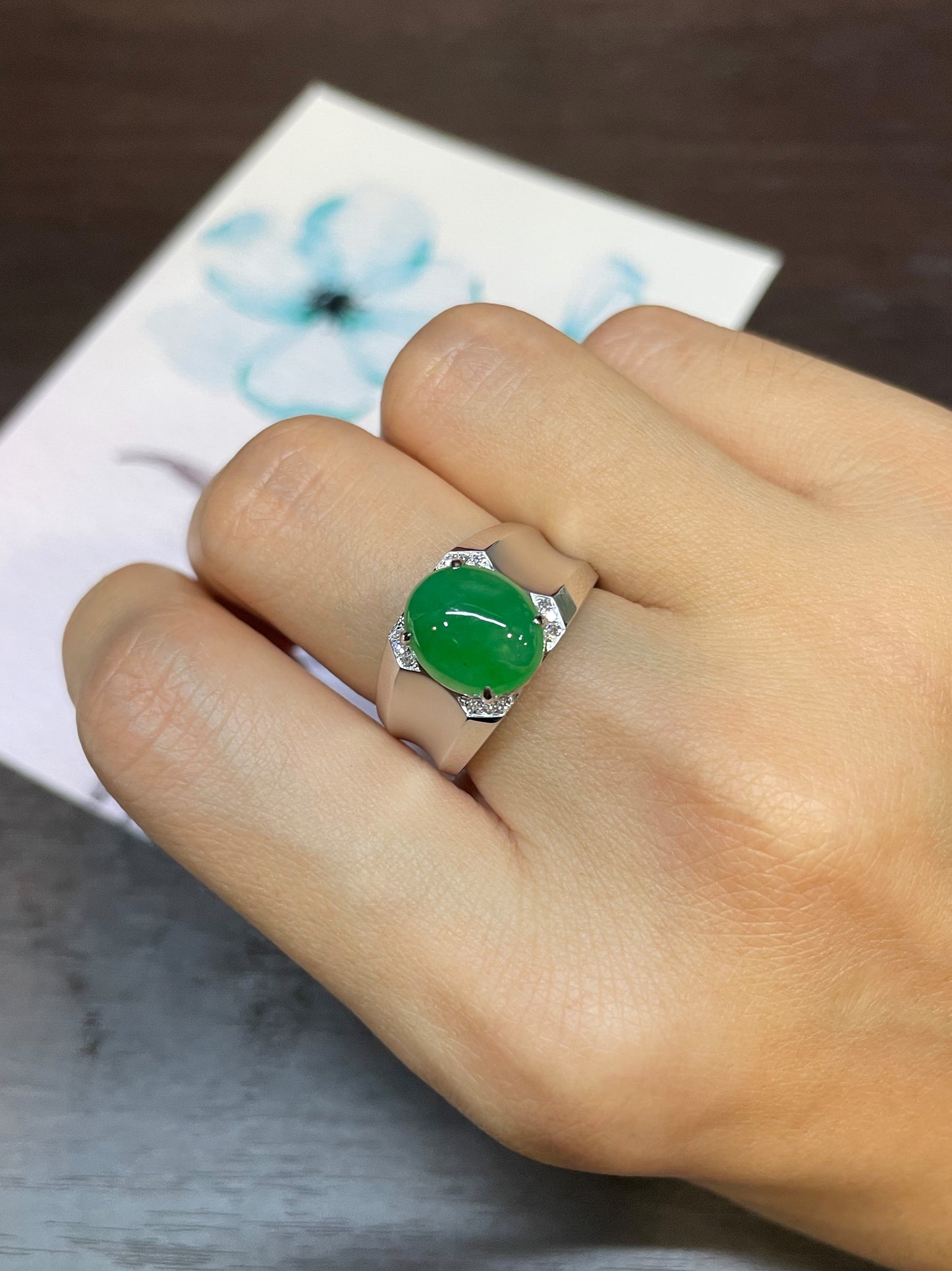 Green Jade Cabochon Men's Ring (NJR049)