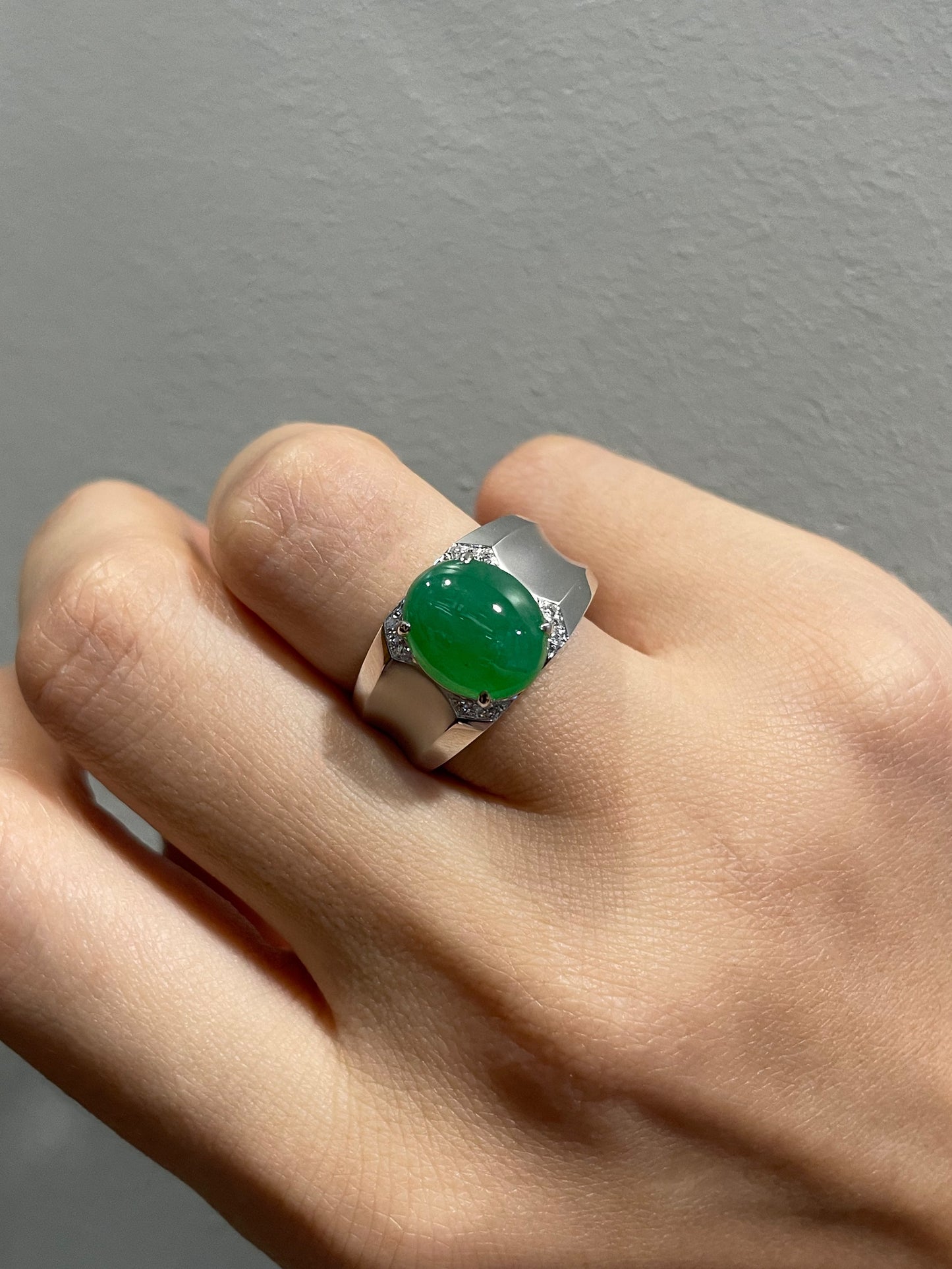 Green Jade Cabochon Men's Ring (NJR049)