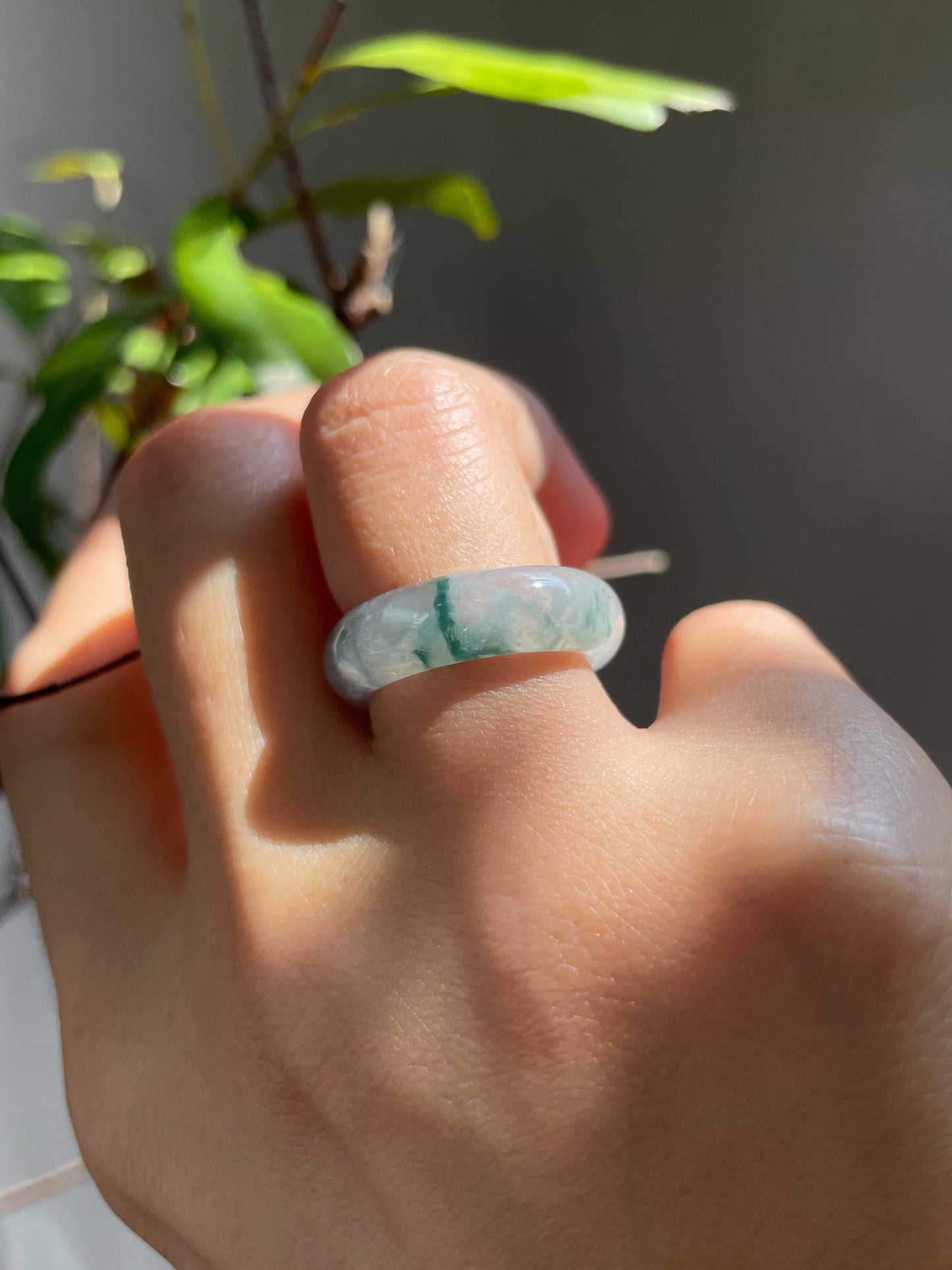 Bluish Green Jade Abacus Ring | HK 17 (NJR054)