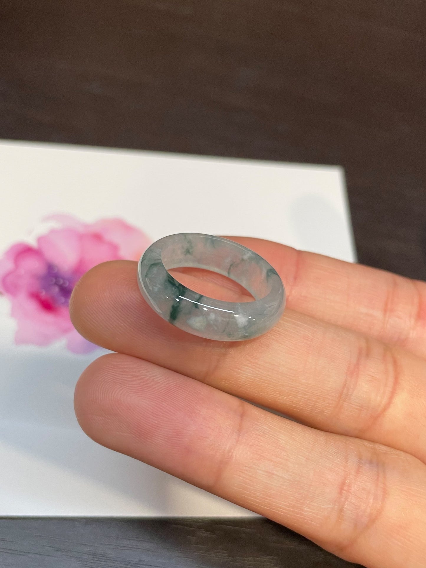Bluish Green Jade Abacus Ring | HK 17 (NJR054)