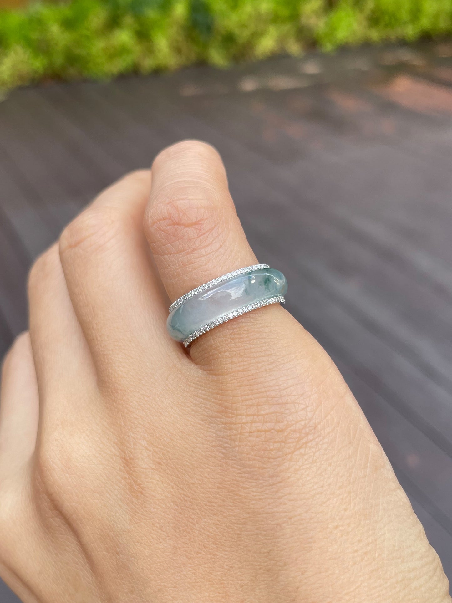 Icy Bluish Green Jade Abacus Ring | HK 11.5 (NJR065)