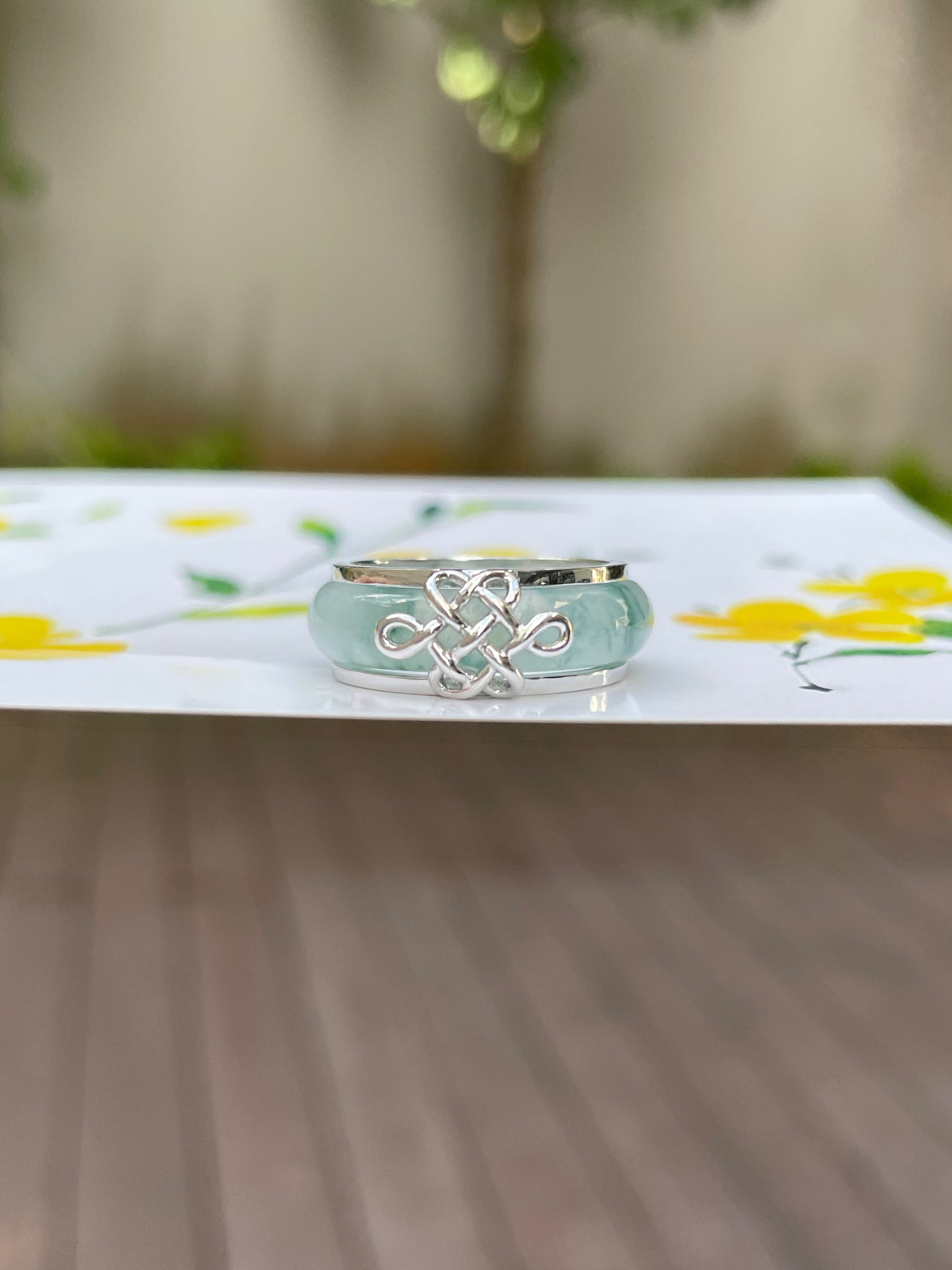 Icy Bluish Green Jade Abacus Ring | HK 11.5 (NJR065)