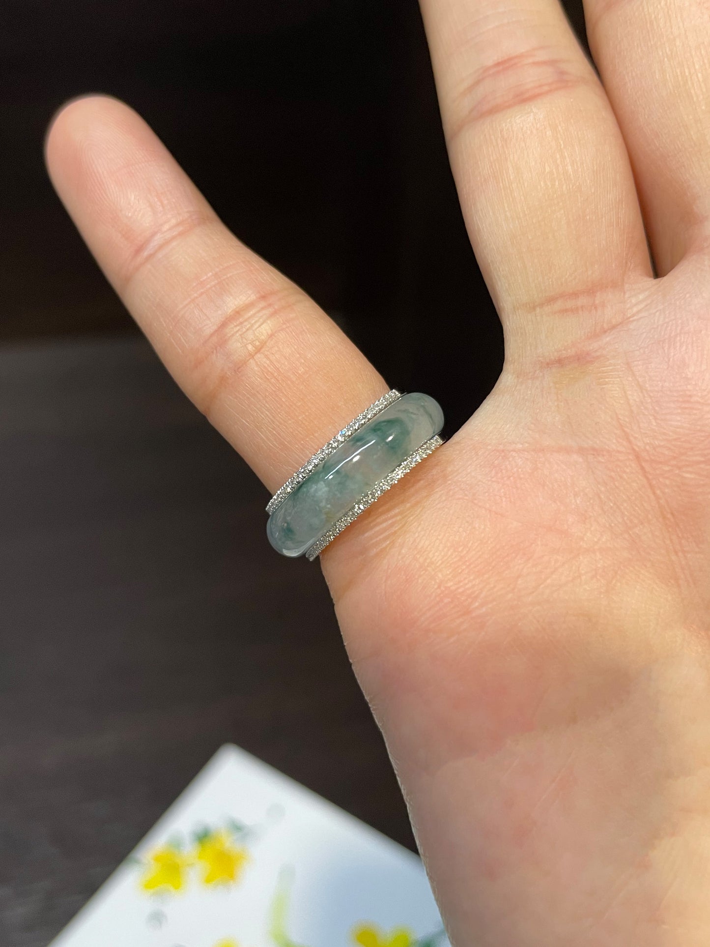 Icy Bluish Green Jade Abacus Ring | HK 11.5 (NJR065)