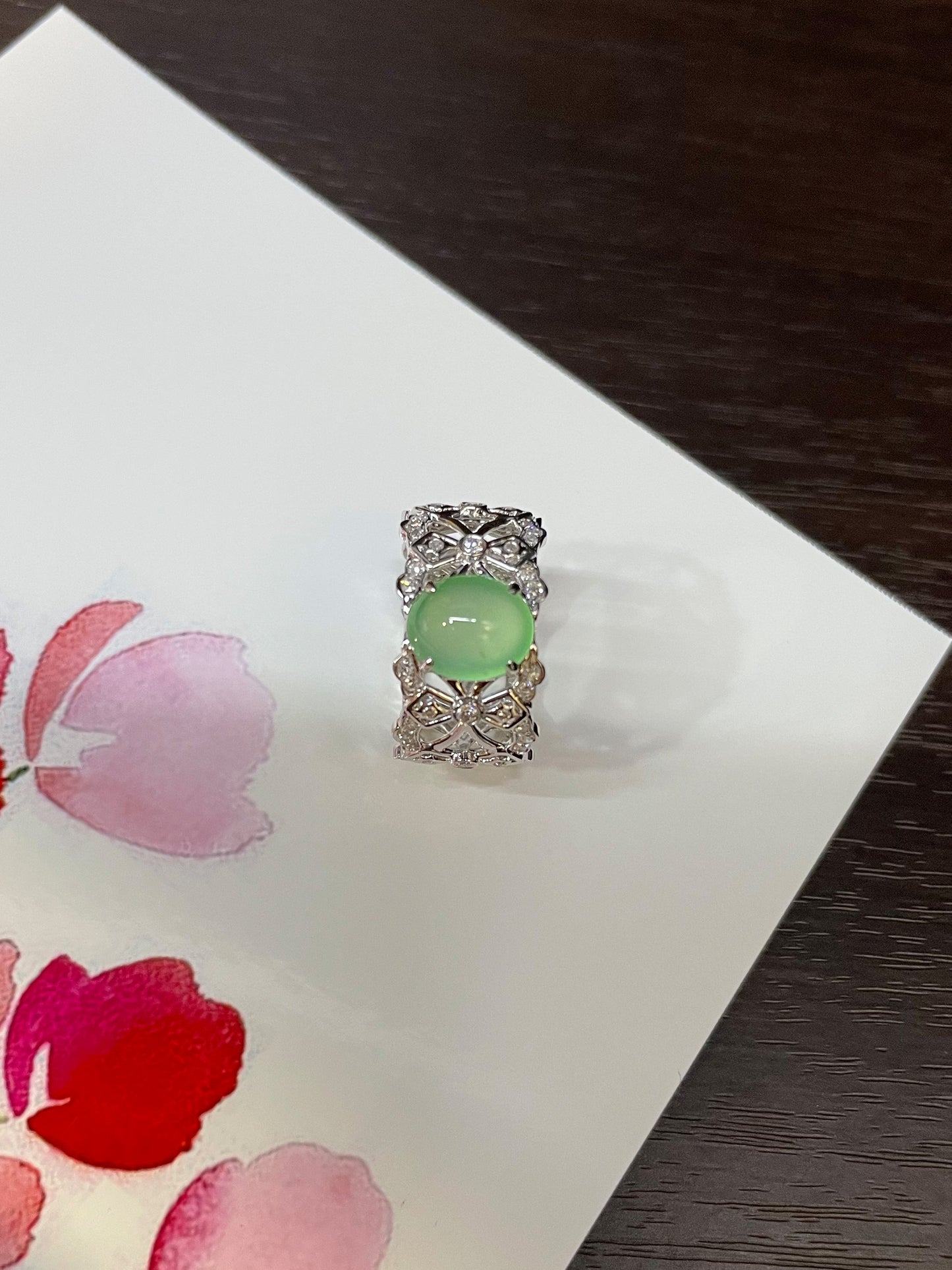 Icy Green Jade Cabochon Ring (NJR074)