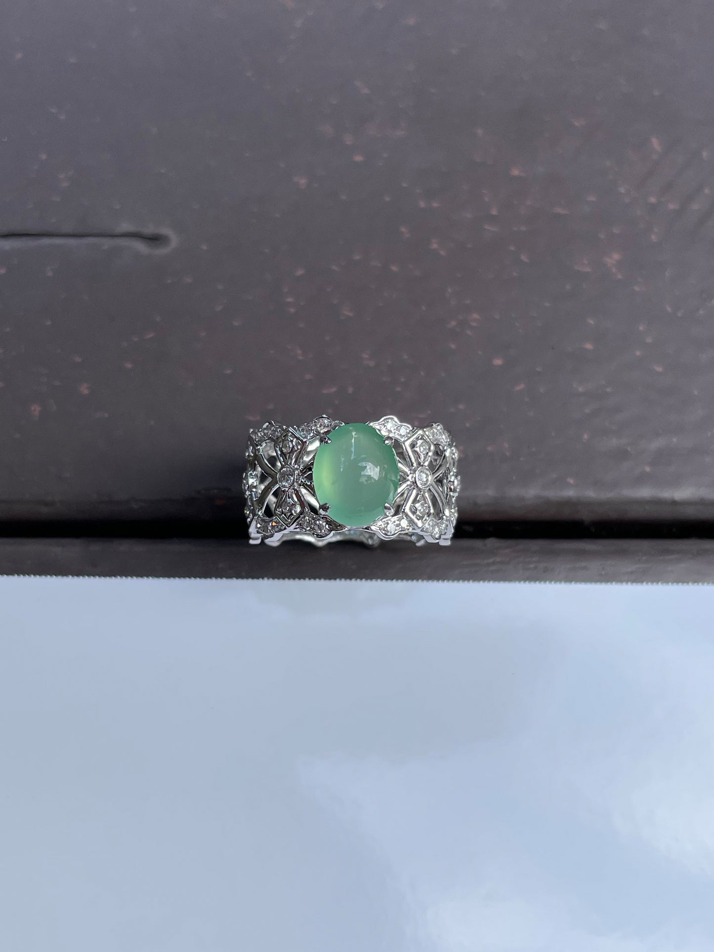 Icy Green Jade Cabochon Ring (NJR074)