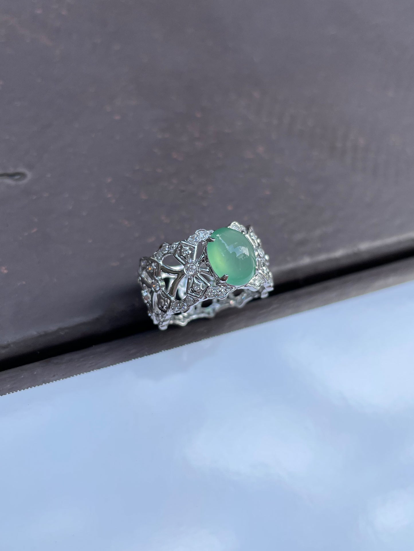 Icy Green Jade Cabochon Ring (NJR074)