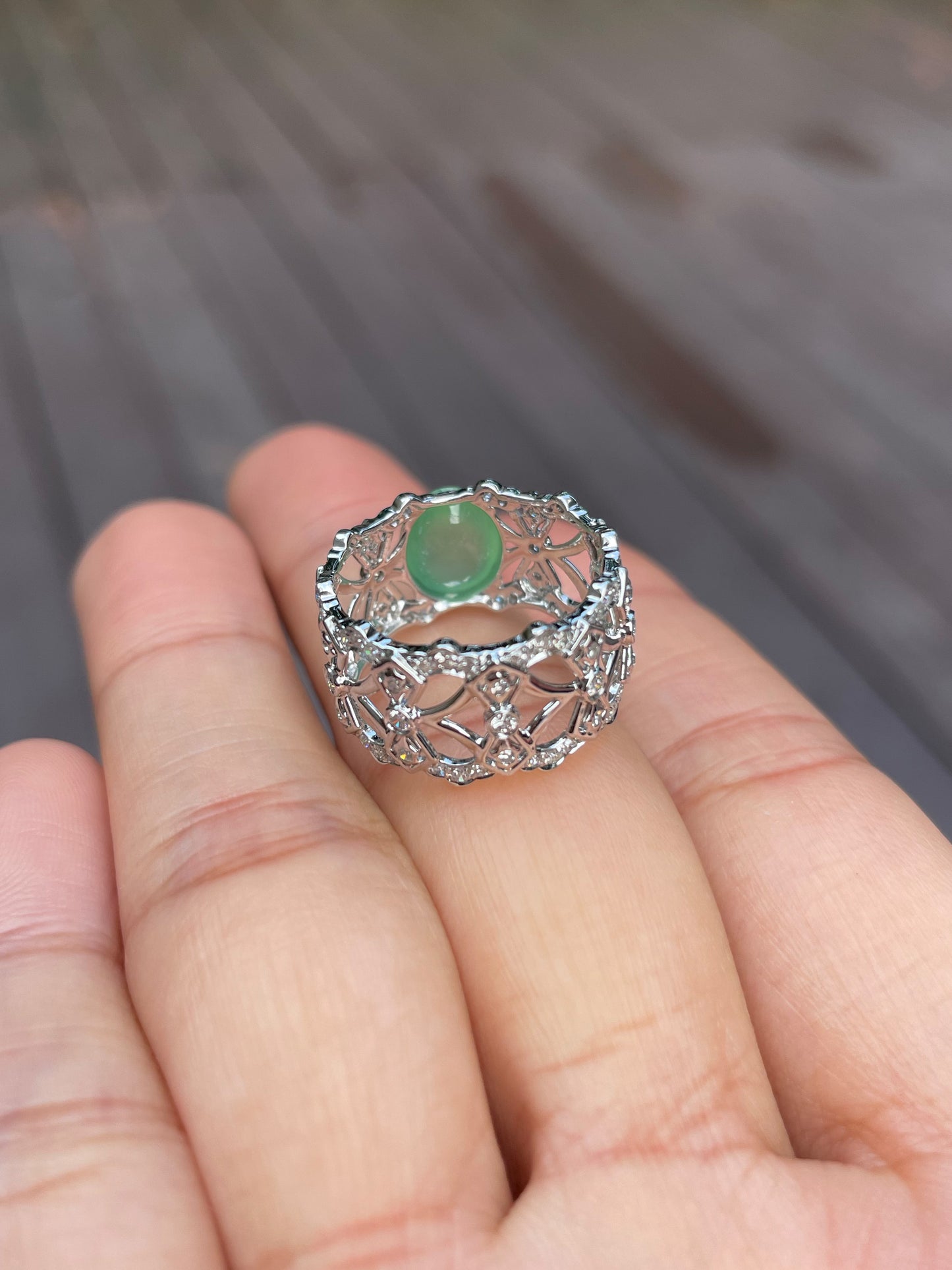 Icy Green Jade Cabochon Ring (NJR074)