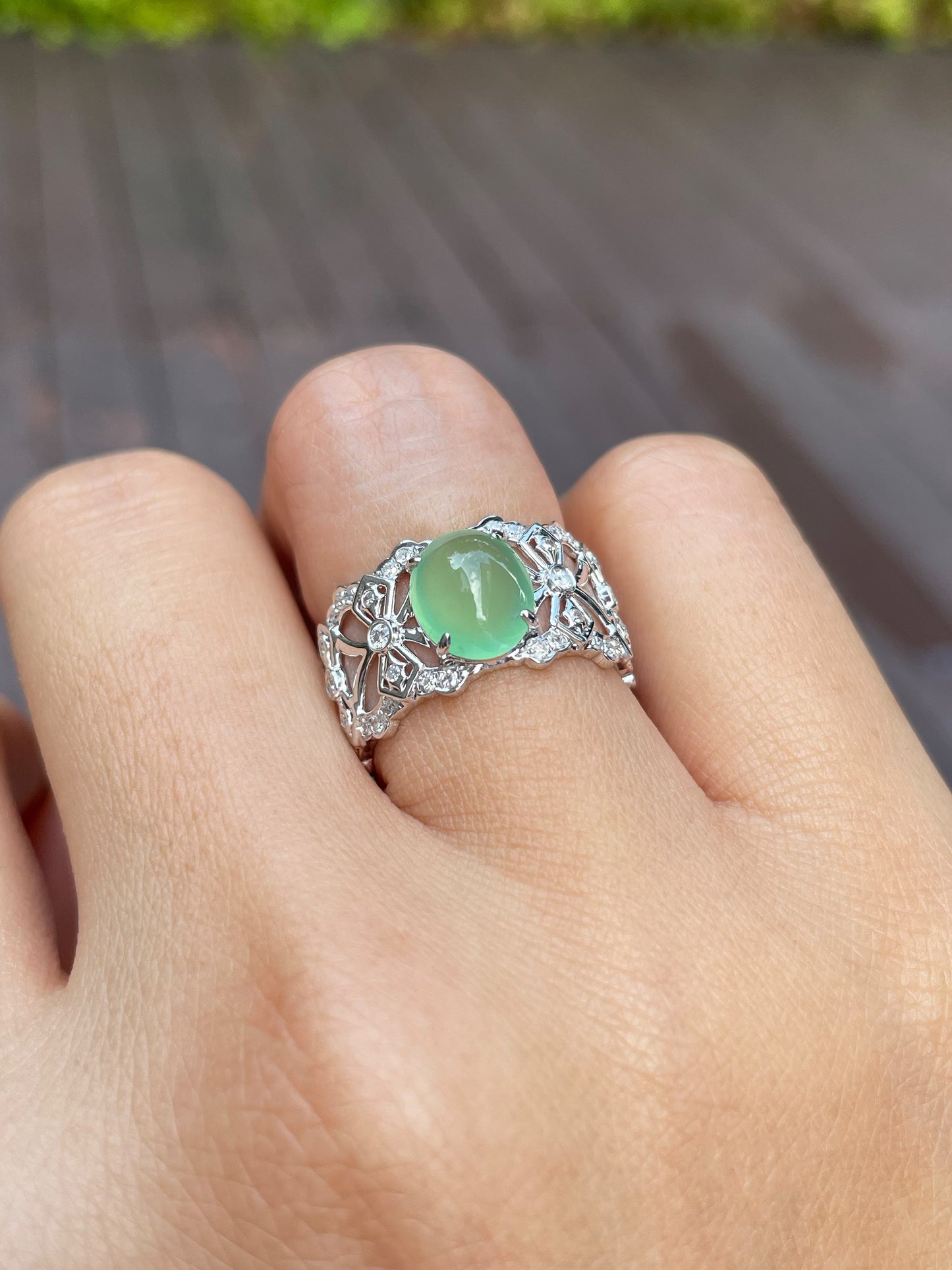 Icy Green Jade Cabochon Ring (NJR074)