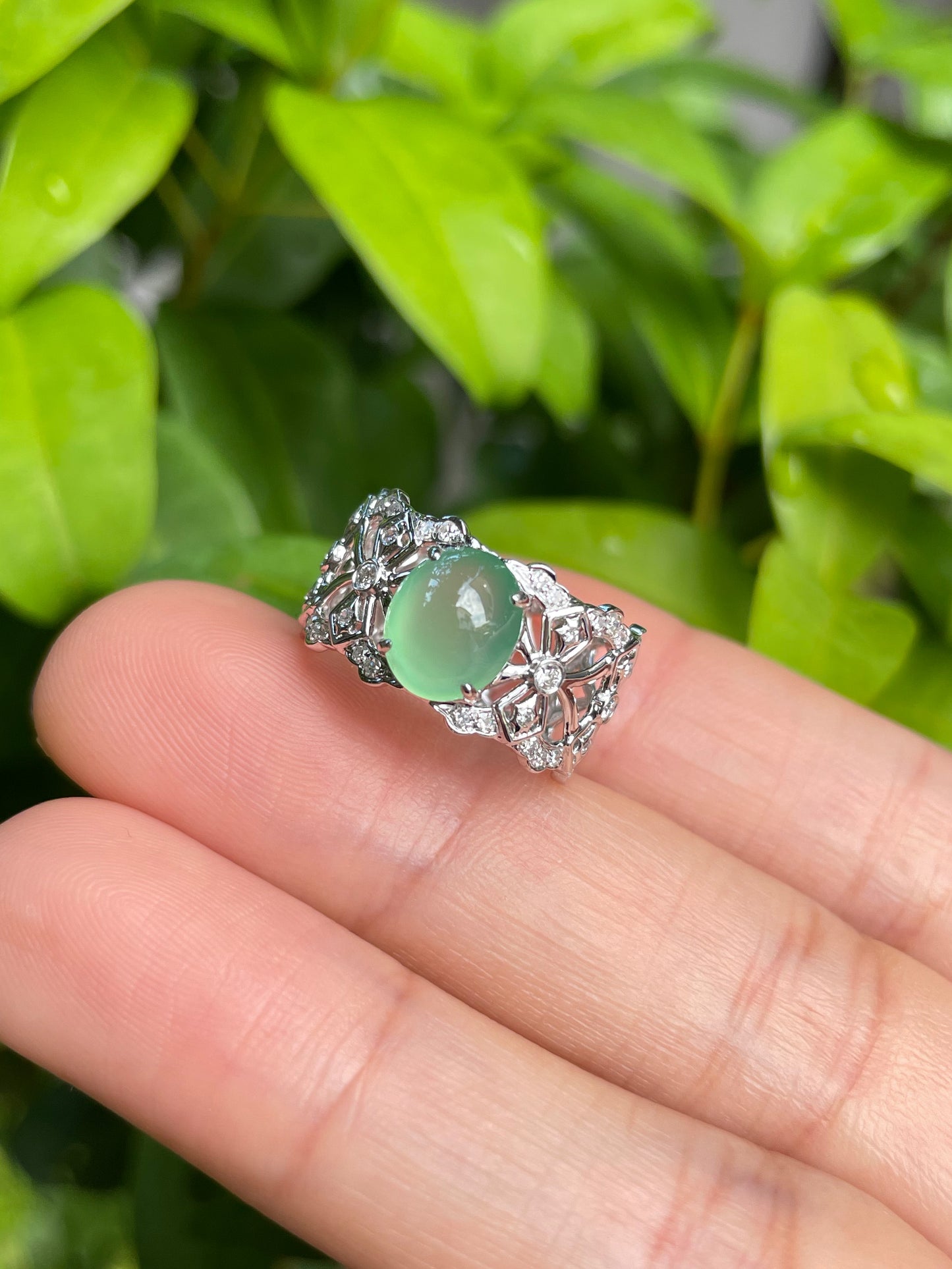 Icy Green Jade Cabochon Ring (NJR074)