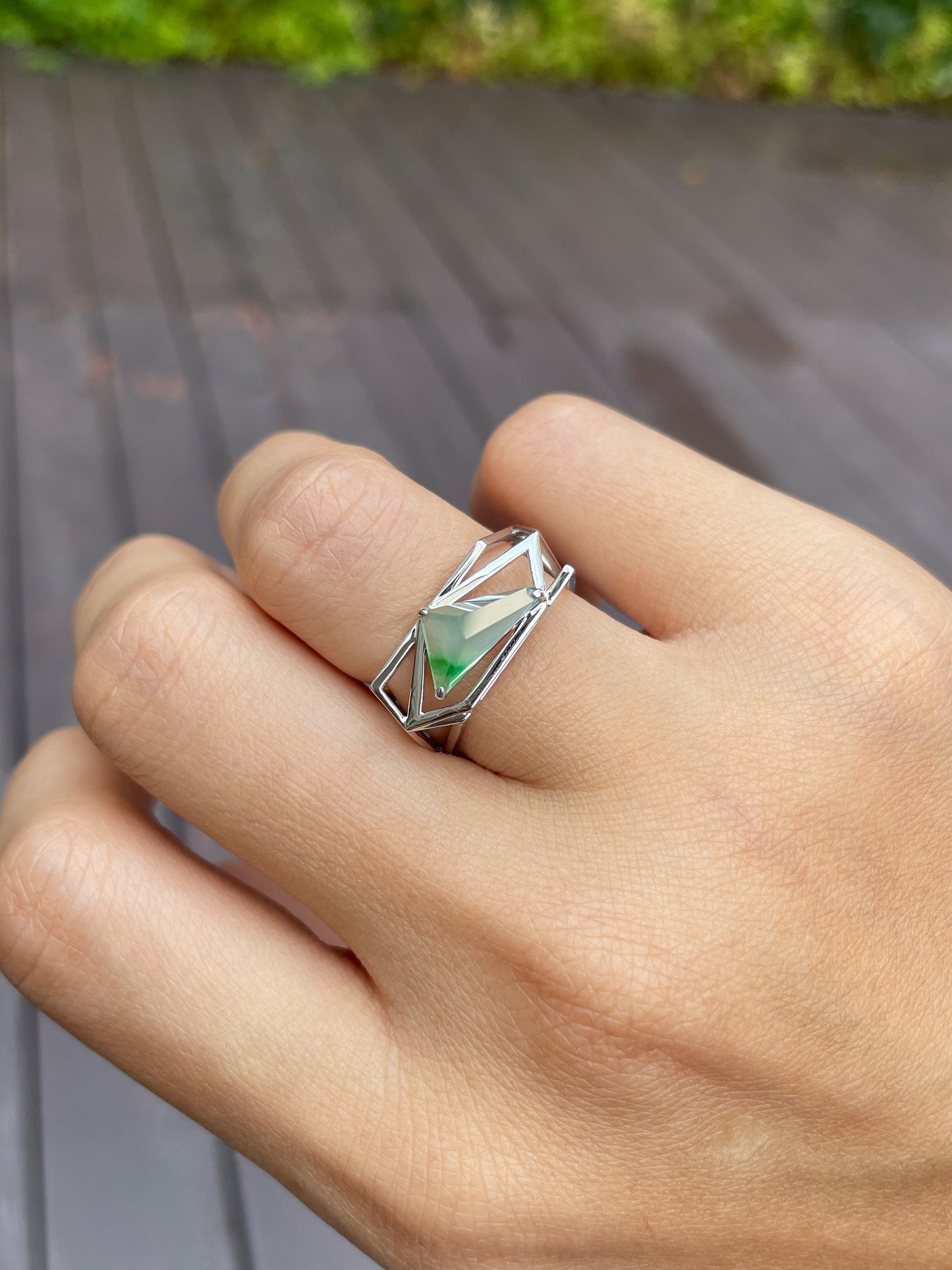 Icy Green Jade Ring - Irregular Cutting (NJR078)
