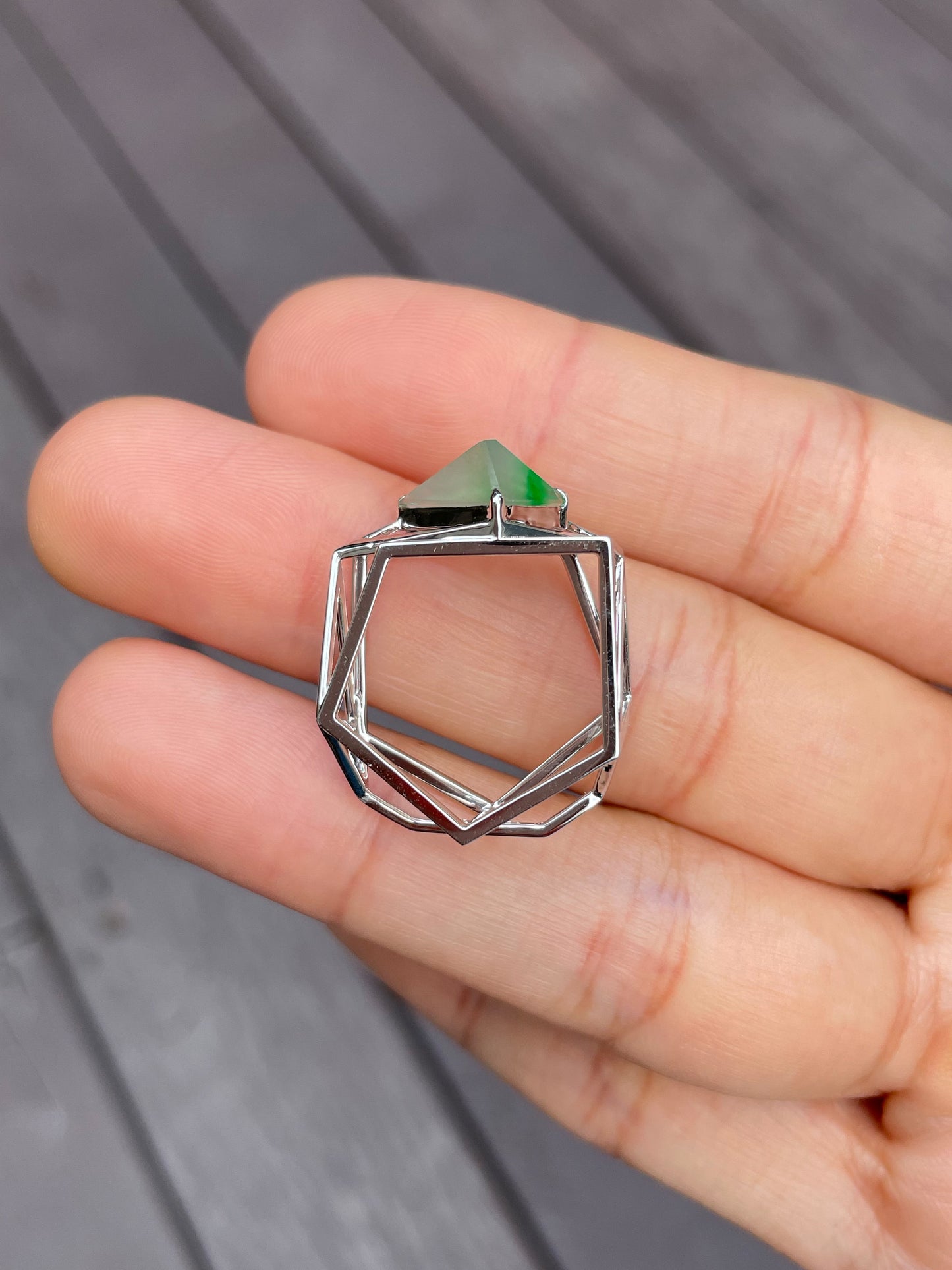Icy Green Jade Ring - Irregular Cutting (NJR078)