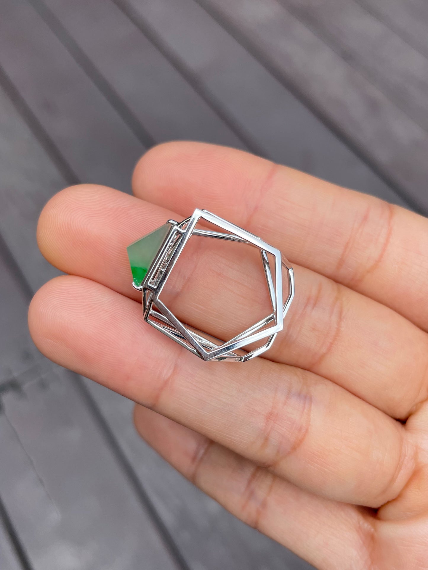 Icy Green Jade Ring - Irregular Cutting (NJR078)