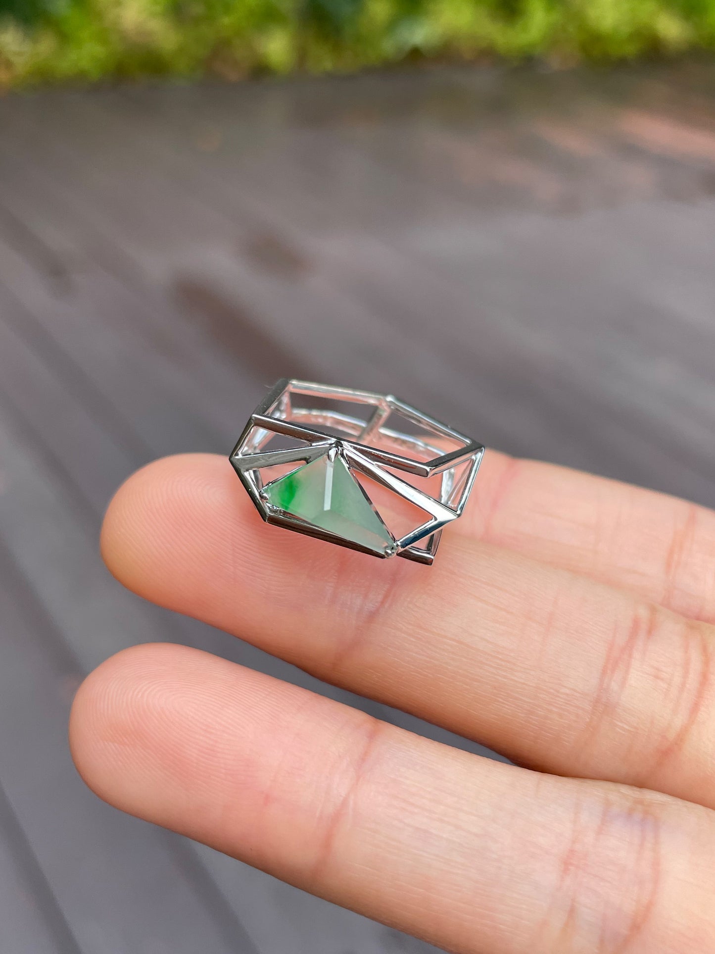 Icy Green Jade Ring - Irregular Cutting (NJR078)