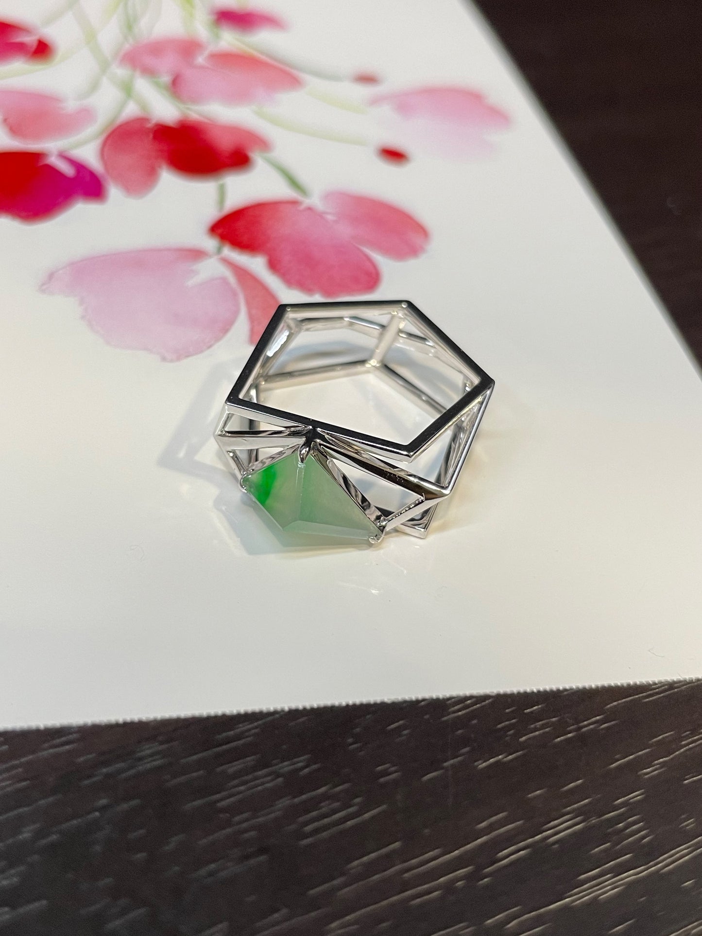 Icy Green Jade Ring - Irregular Cutting (NJR078)
