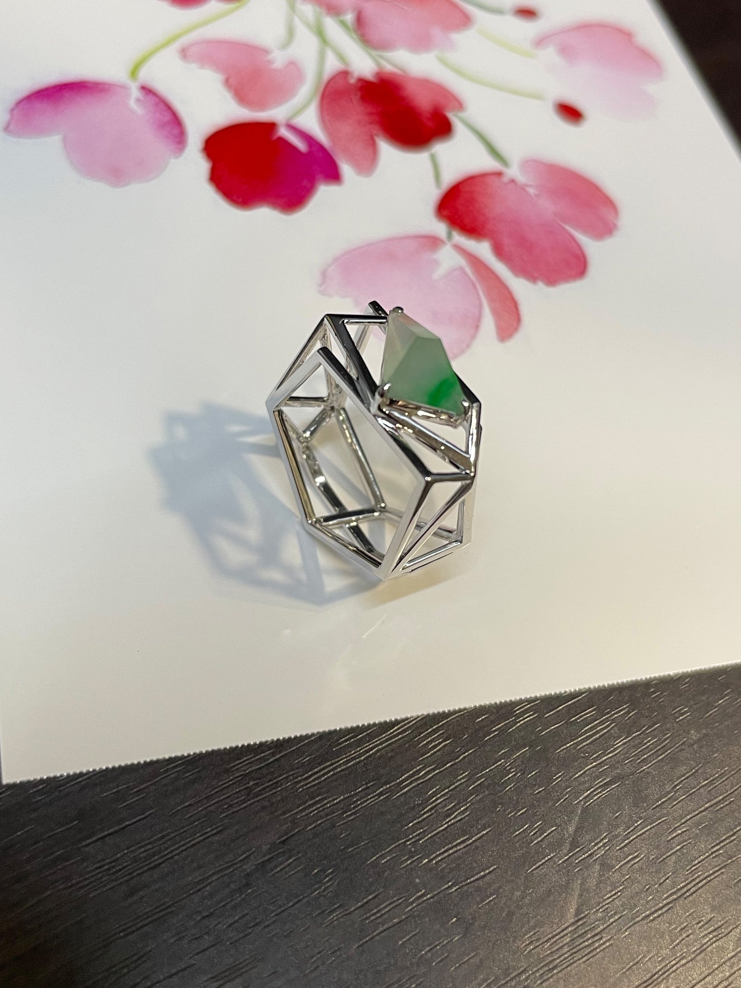 Icy Green Jade Ring - Irregular Cutting (NJR078)