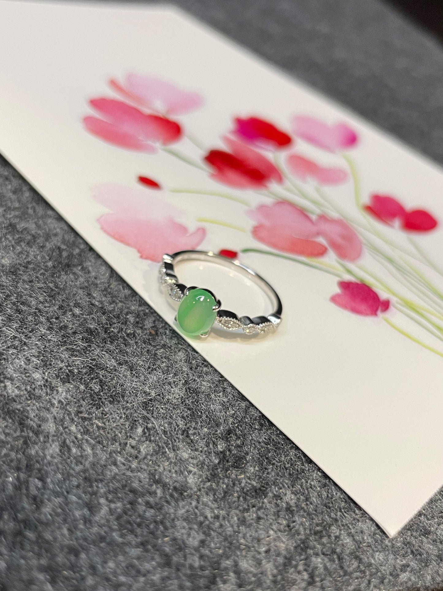 Icy Green Jade Cabochon Ring (NJR080)