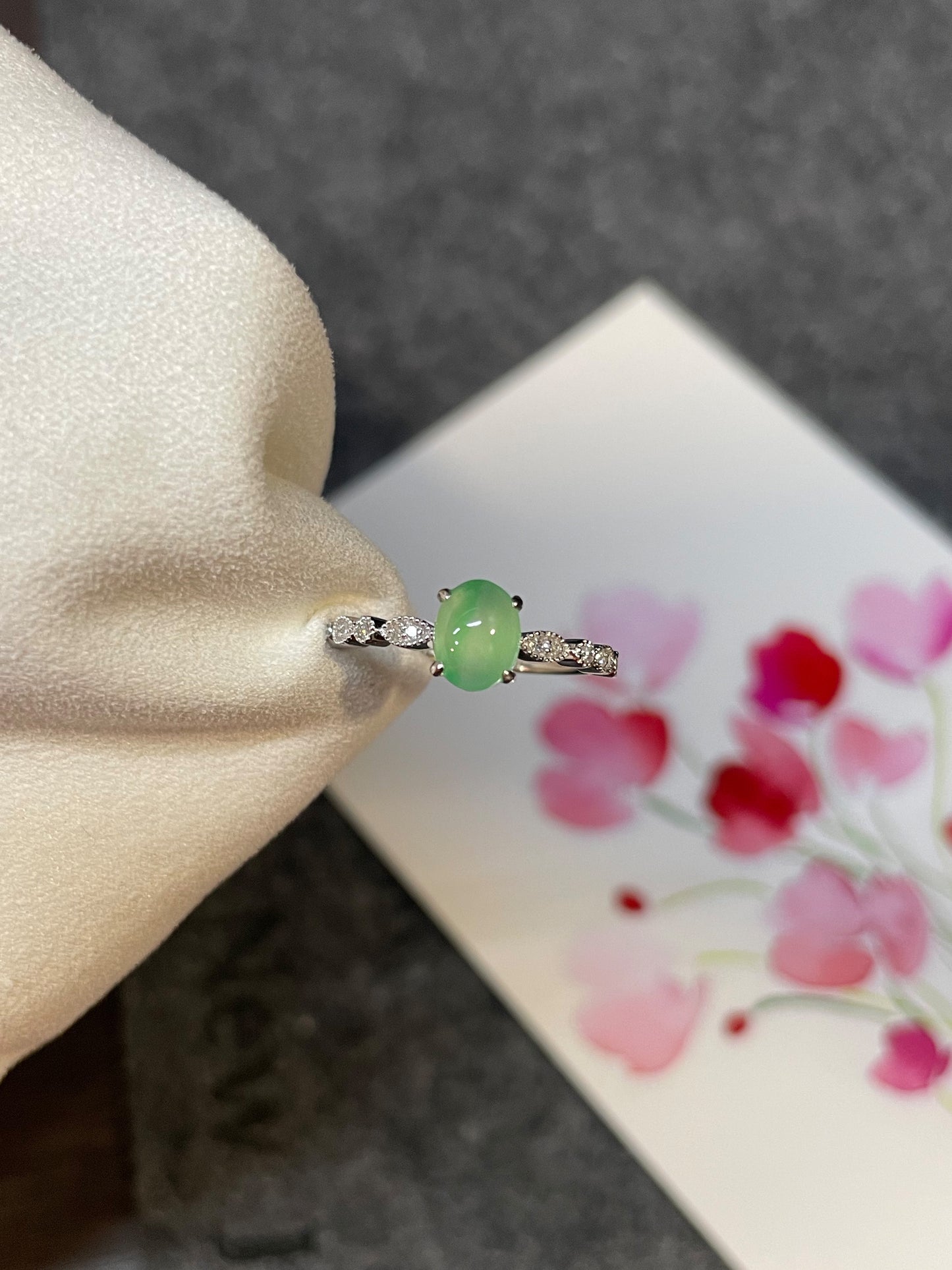 Icy Green Jade Cabochon Ring (NJR080)