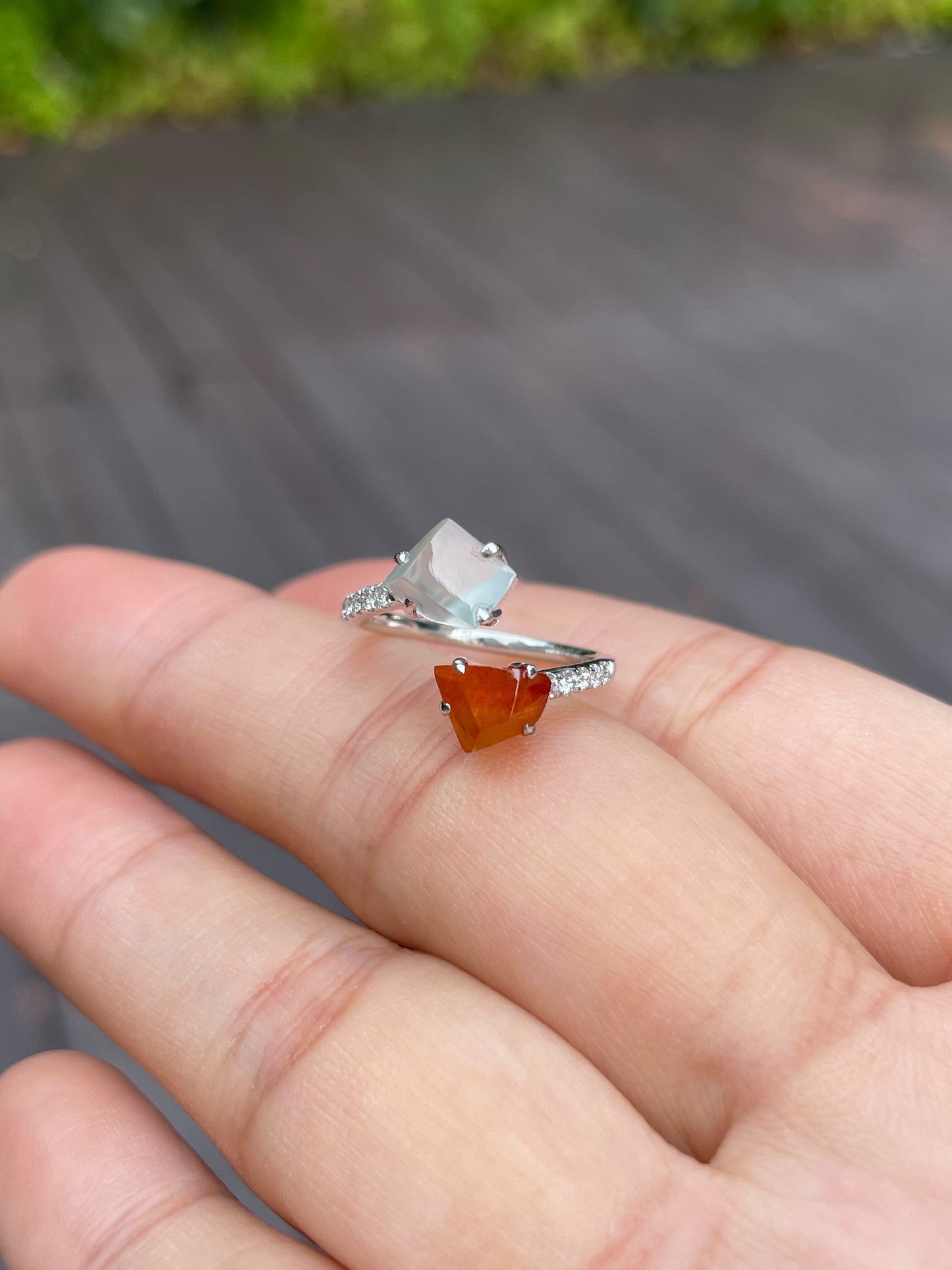 Orange Red with Icy White Jade Ring (NJR083)
