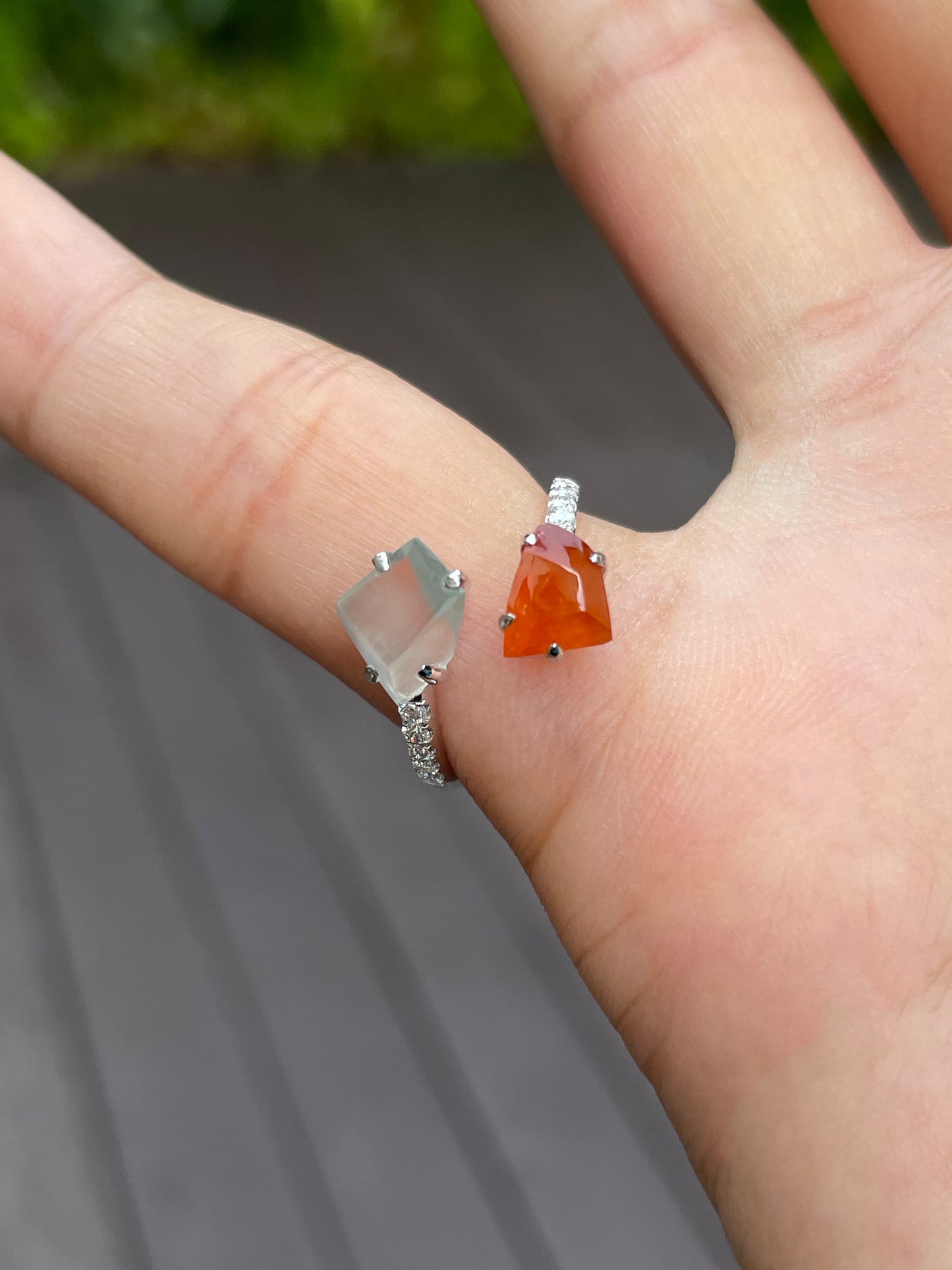 Orange Red with Icy White Jade Ring (NJR083)
