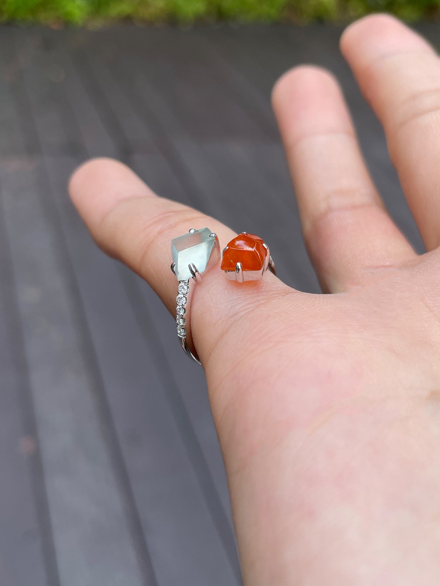 Orange Red with Icy White Jade Ring (NJR083)