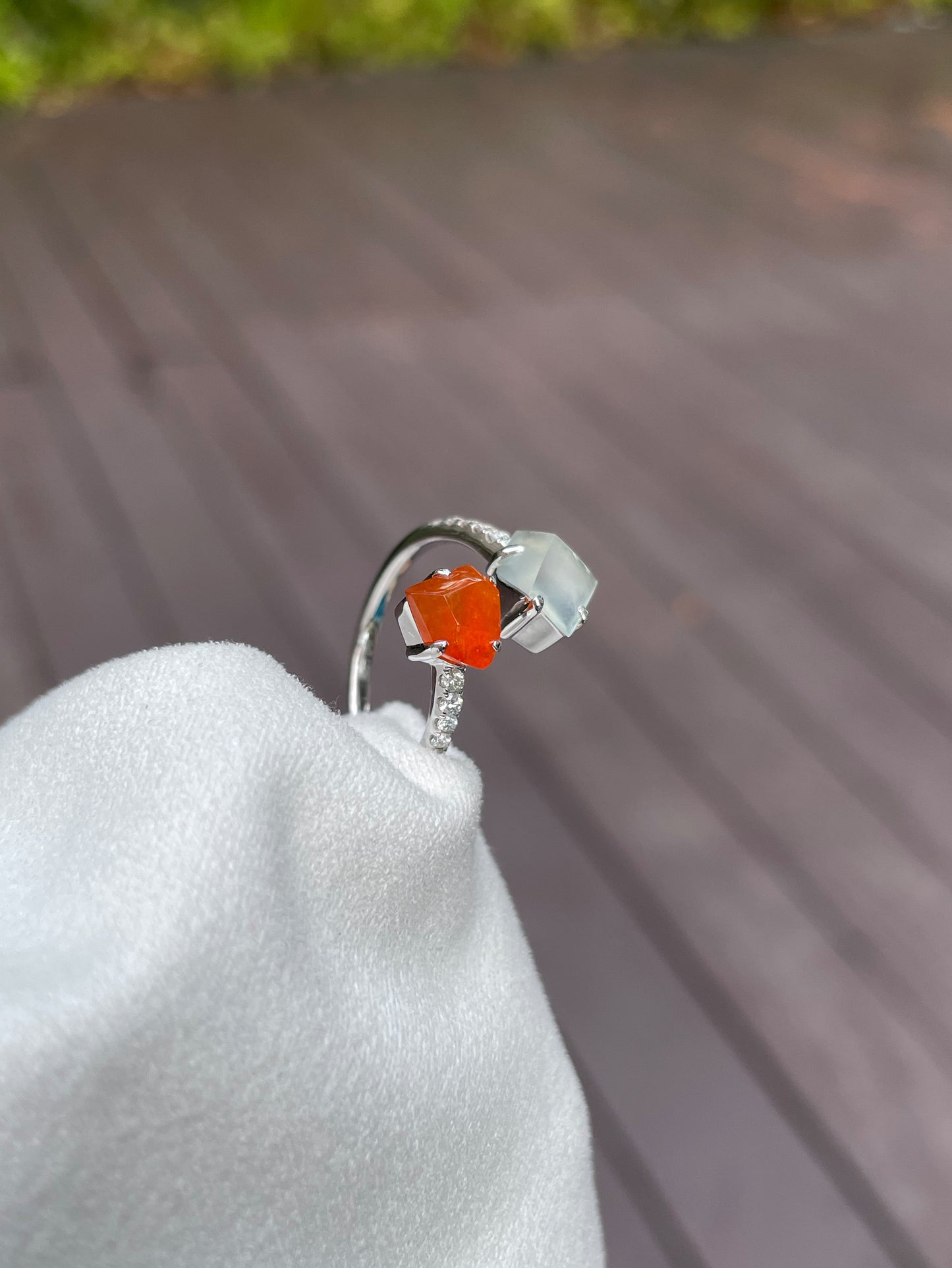 Orange Red with Icy White Jade Ring (NJR083)
