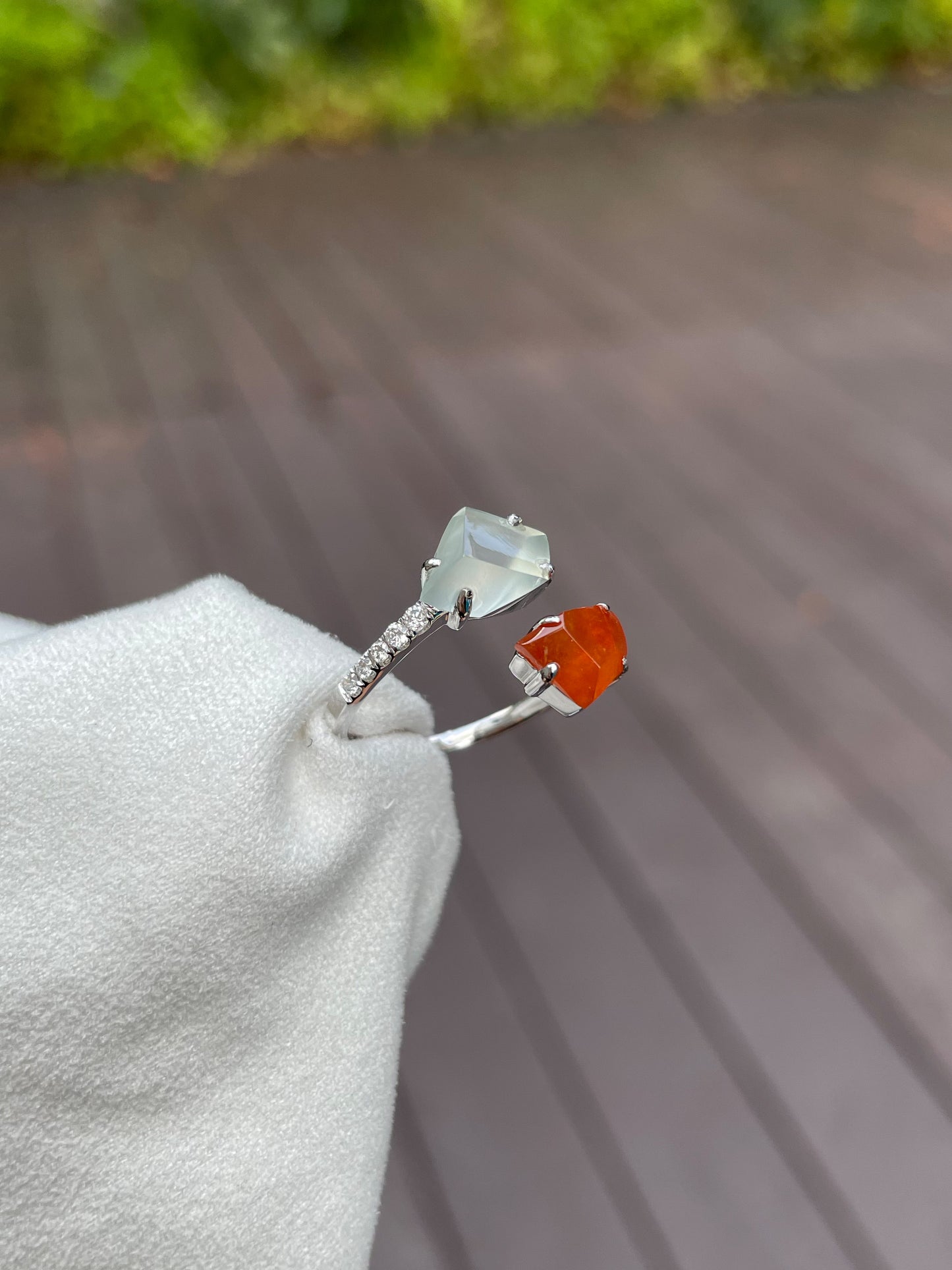 Orange Red with Icy White Jade Ring (NJR083)