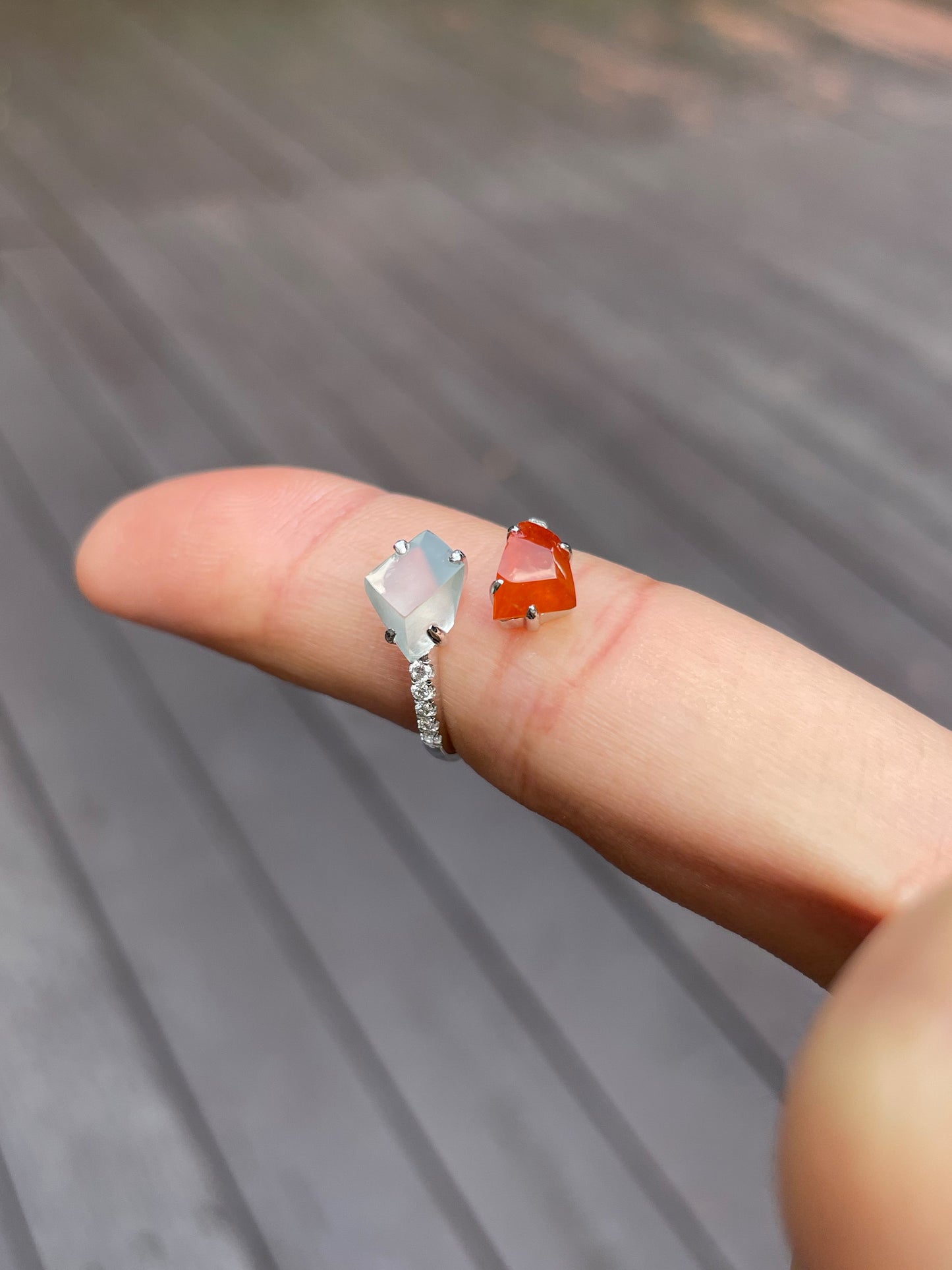 Orange Red with Icy White Jade Ring (NJR083)
