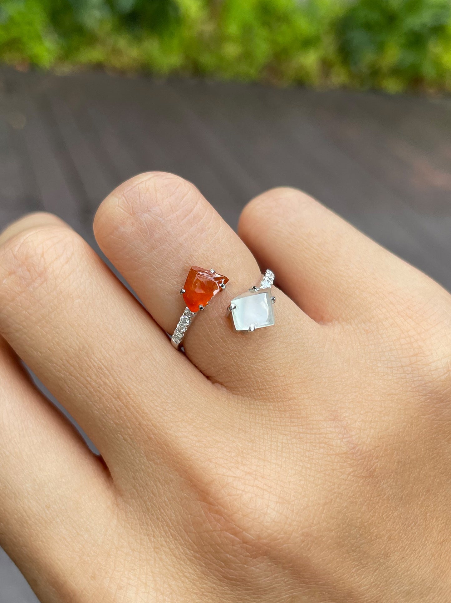 Orange Red with Icy White Jade Ring (NJR083)