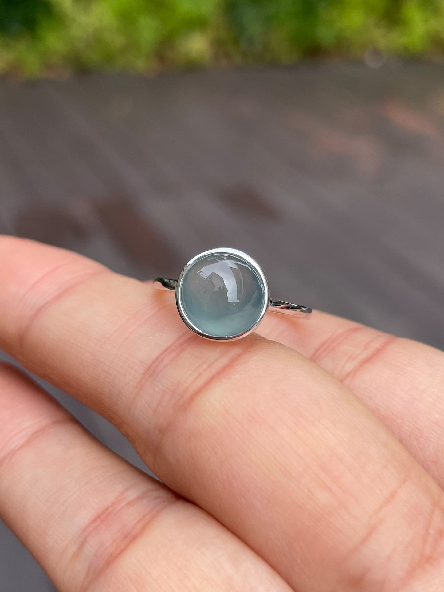 Icy Blue Jadeite Cabochon Ring (NJR088)