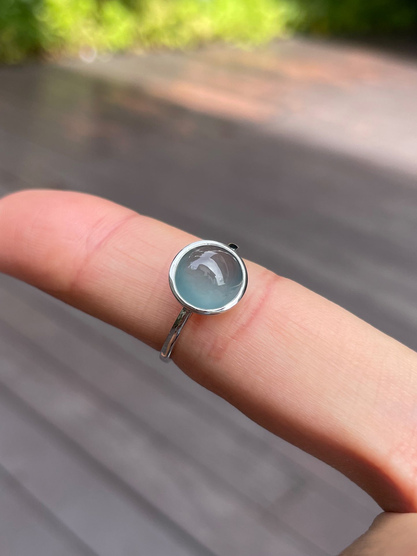 Icy Blue Jadeite Cabochon Ring (NJR088)