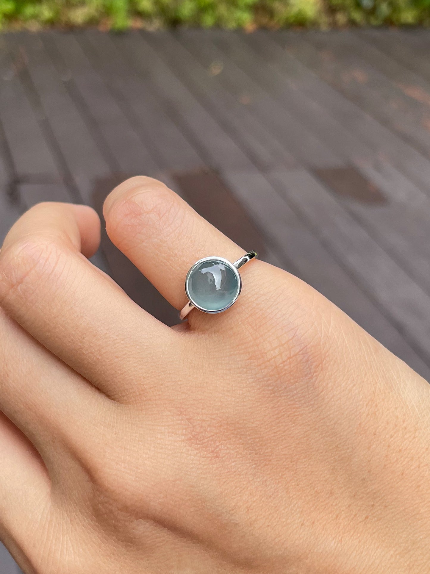 Icy Blue Jadeite Cabochon Ring (NJR088)