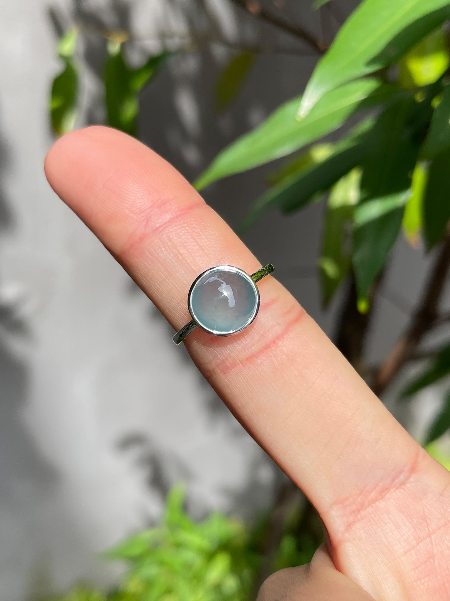 Icy Blue Jadeite Cabochon Ring (NJR088)